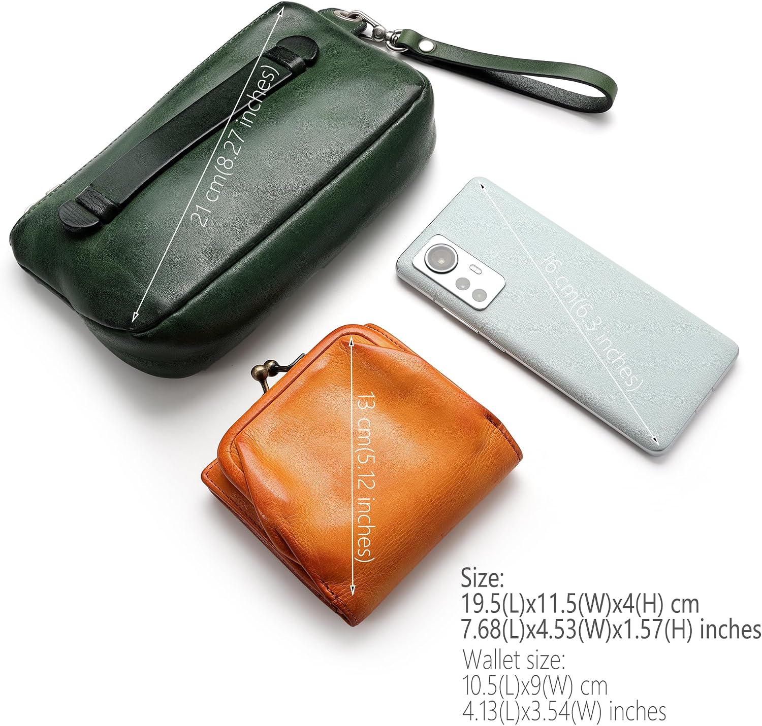 IJUN Handmade Vintage Wristlet Purse for Women Clutch- Full Grain Vegetable Tanned Cowhide Leather