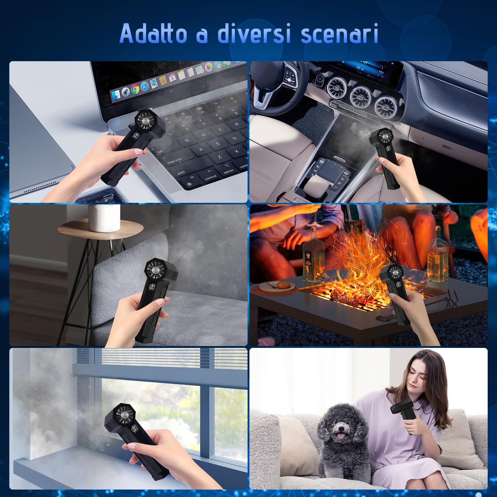 Zosudull Aria Compressa Spray Elettrico con display a LED, Spolverino ad aria compressa 180000 U/min Air Duster del ventilatore di polvere con torcia elettrica(10000mAh), turboventilatore a 4 velocità