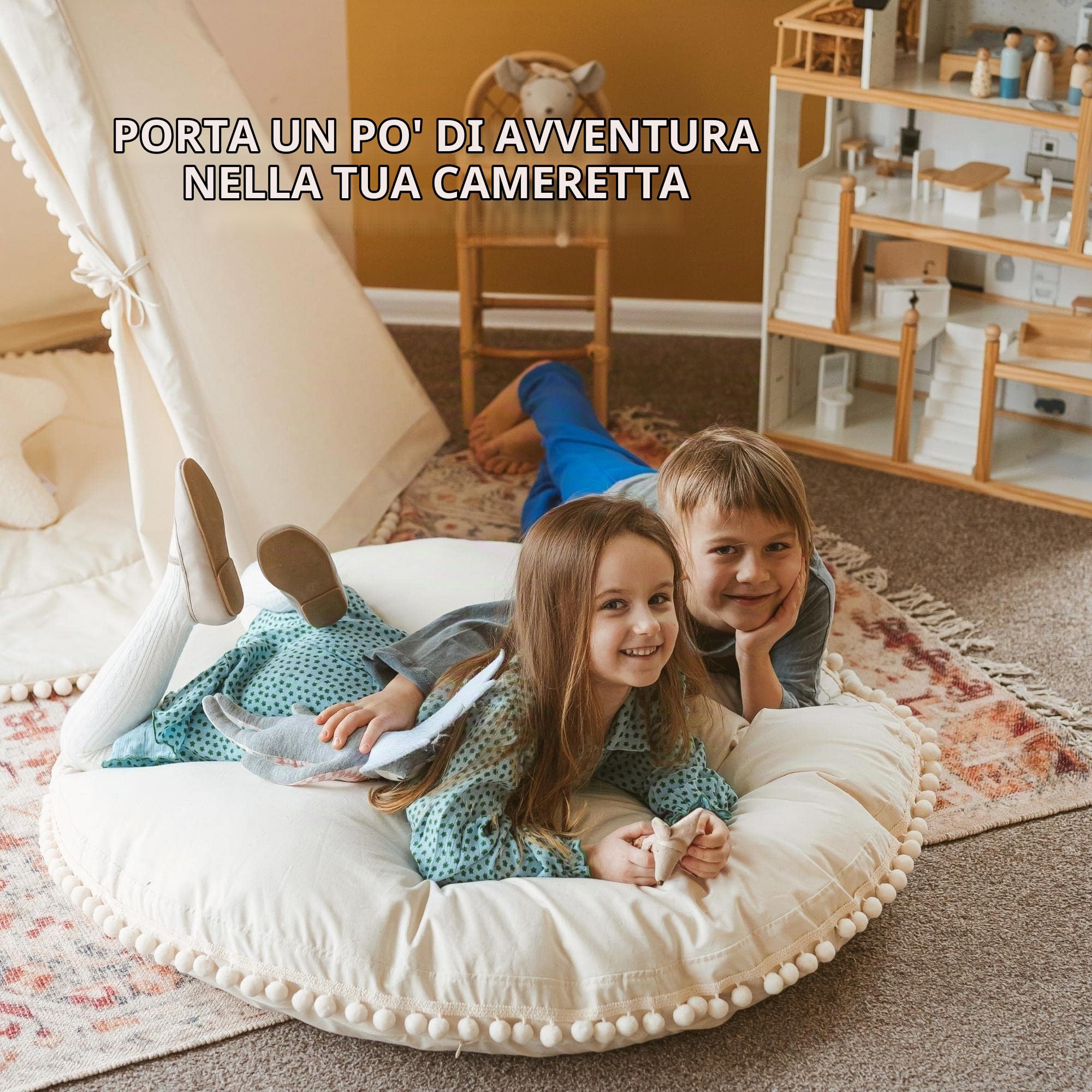 MINICAMP Cuscini Pavimento per Bambini, Sacco Morbido con Riempimento Incluso e copertura Lavabile, Adorabile Cuscino da Pavimento, 100% Cotone Certito, 100 cm Di Larghezza (Beige)