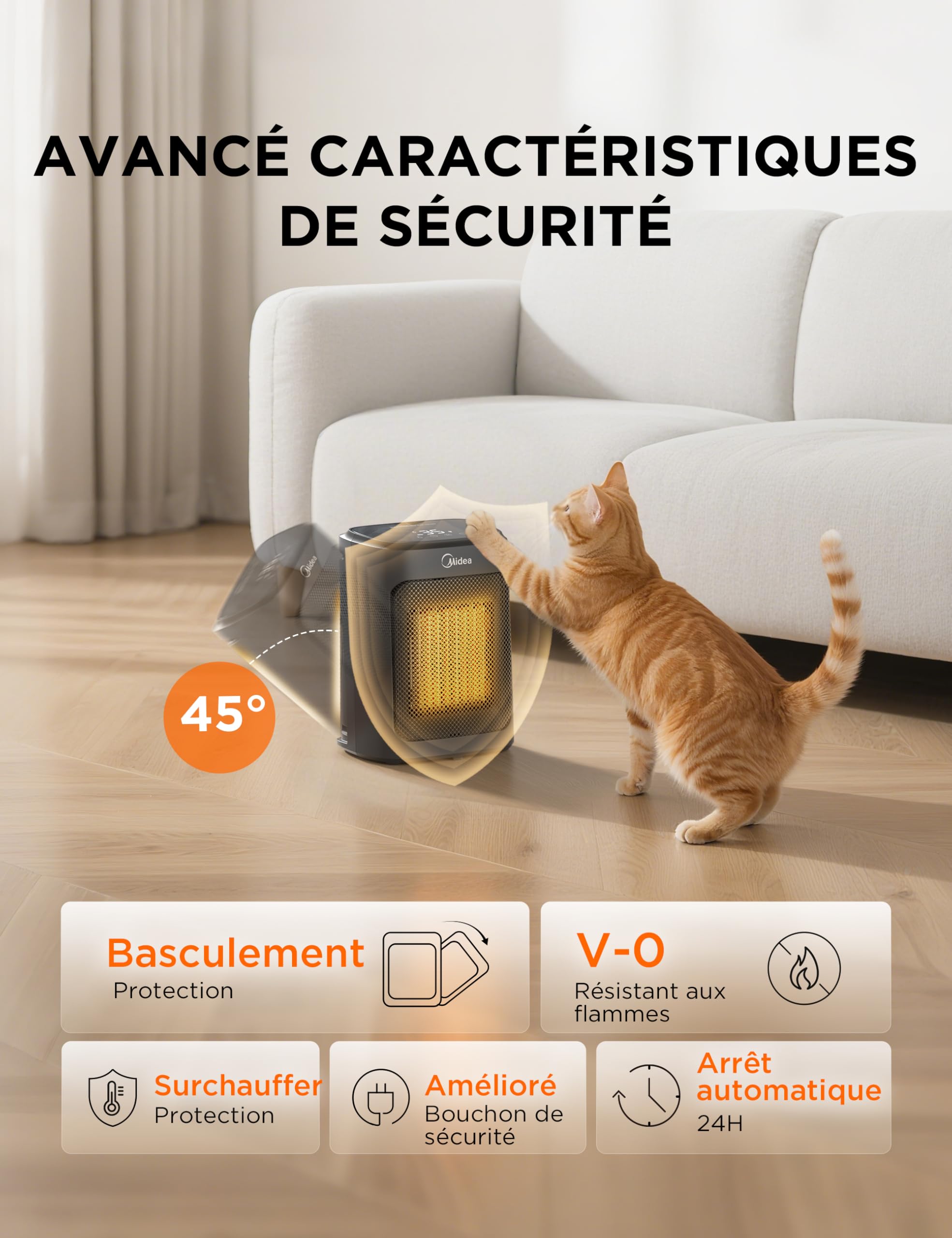 Midea Radiateur Soufflant En Céramique PTC 2000W Avec 4 Modes, Chauffage Portable, Silencieux Et Puissant, Protection Contre La Surchauffe, 5-35°C Réglable, Minuterie 1-24H, Mode Éco