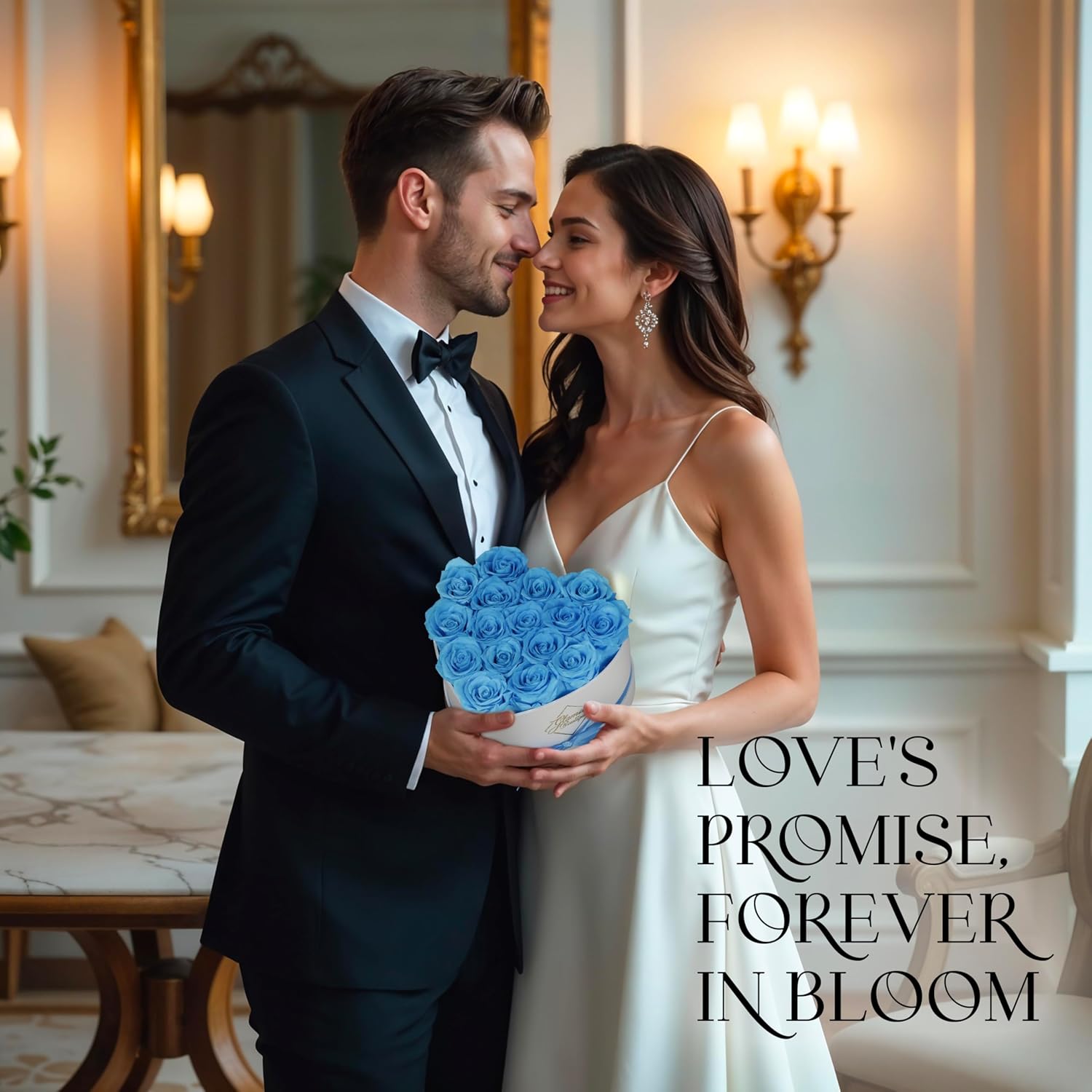 GLAMOUR BOUTIQUE Preserved Roses in a Box - Gifts for Her, Wife & Mom, Rose Flowers Forever Decor for Birthday Gift, Get Well Flower Bouquet Cased in White Box with Cover - Teal - 16 (Color-Treated) - Image 3