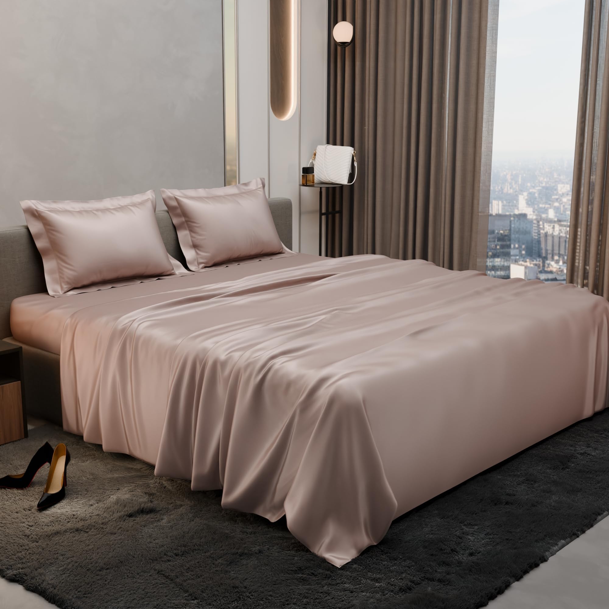 Stoa Paris Double Bedsheet with 2 Pillow Covers, 300 TC UltraSatin Premium Bedding Set, Aesthetic Home Decor, Gift for Couples,Wedding, Anniversary,Date Night - Champagne