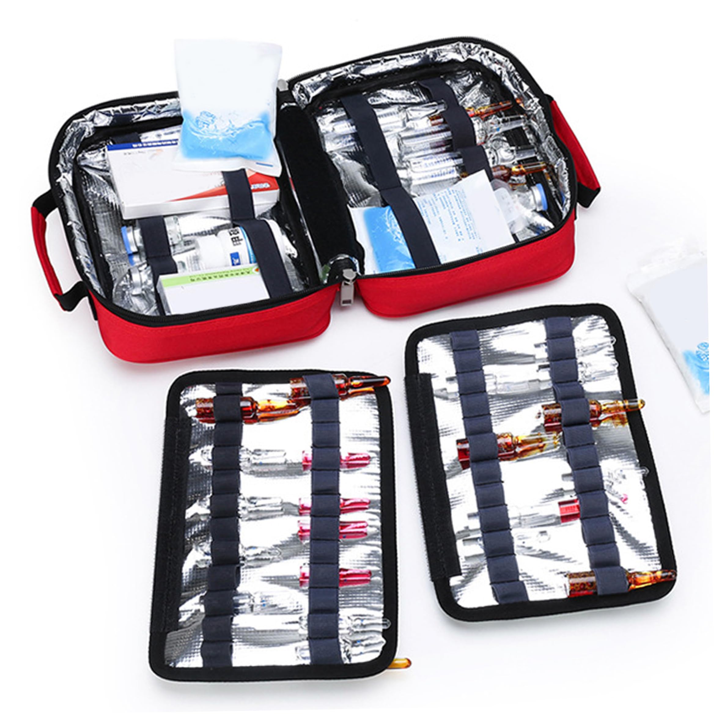 Borsa di pronto soccorso vuota, Borsa di pronto soccorso vuota, Custodia impermeabile isolata con maniglia Custodia di emergenza con cerniera per viaggi in ufficio, in auto, Rosso, 10x7x4 pollici