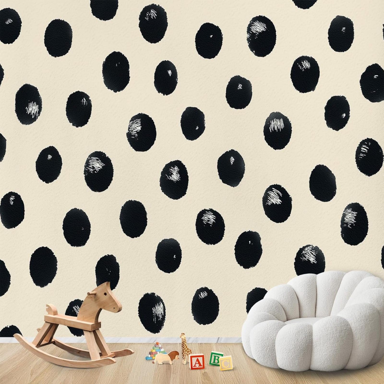 hgjdjhnf Photo Wallpaper Black Dots Non-Woven Wallpaper Modern Living Room Bedroom Children's Room Wall Decoration Motif,300cmx210cm Stickers - Frameless Painting - Poster