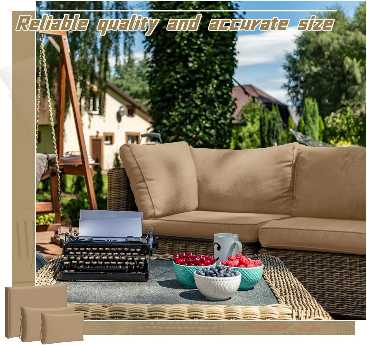 Patelai 11 Pcs Waterproof Patio Cushion Covers for Outdoor Sectional Furniture Wicker Rattan Patio Sofa Couch Chair Seat Pillow Slipcovers, 3 Sizes Covers Only (25.4 x 25.4X 3.54,Coffee)