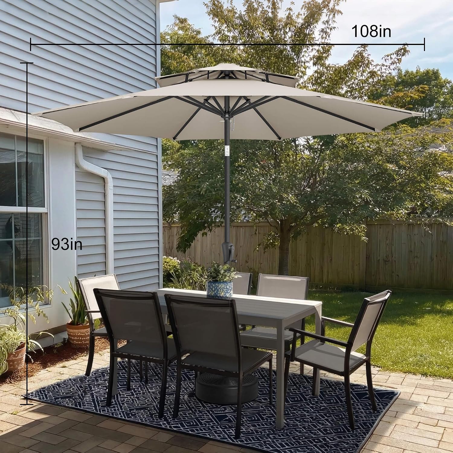 9ft Outdoor Patio Umbrella - 2-Tier Table Umbrella Waterprool UV Protection, Sombrillas de Patio with Push Button Tilt, Sun Umbrella for Pool, Porch, Garden, Backyard (Taupe)