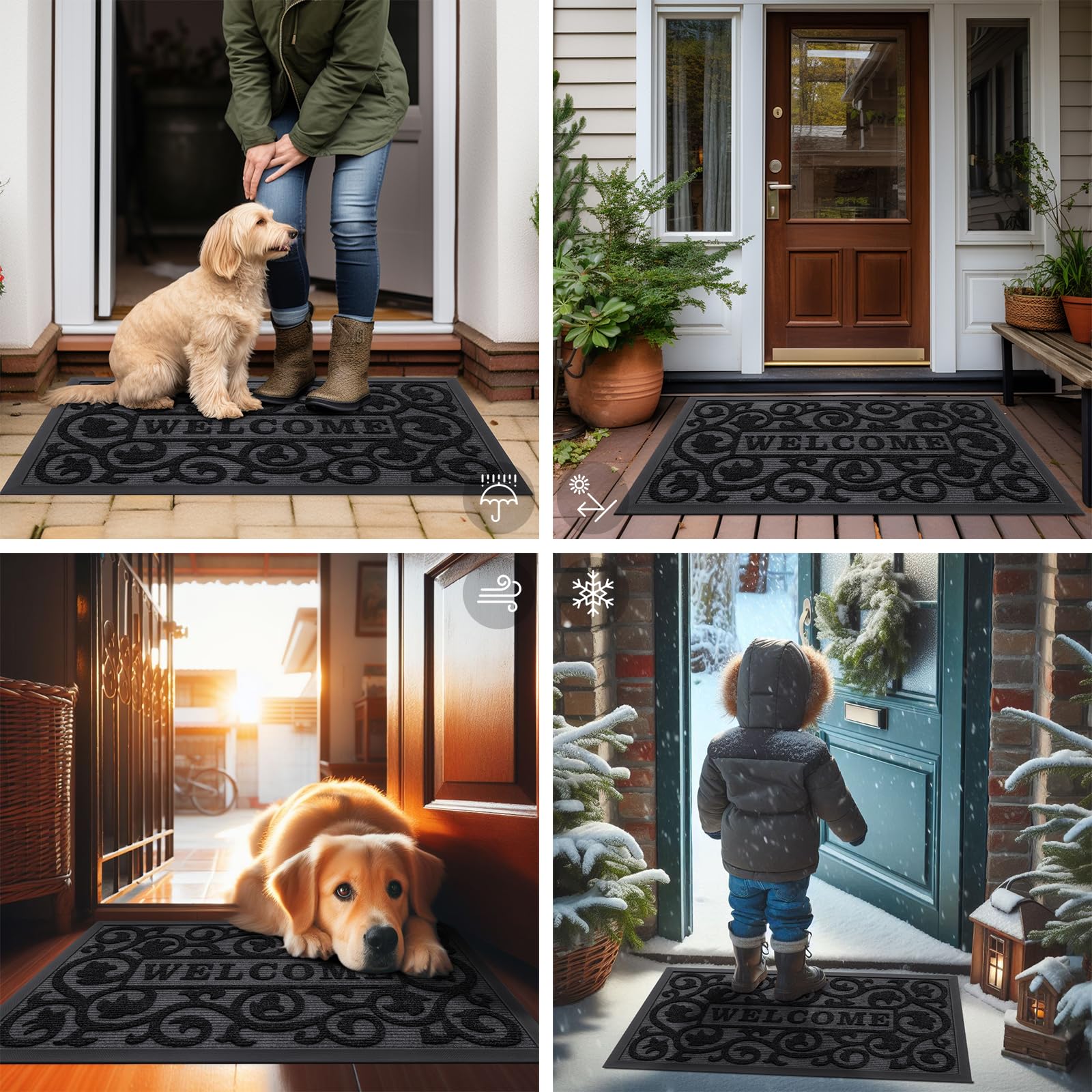 Condition photo showing New/Like New for Smiry Welcome Door Mat Outside Entrance, Heavy Duty Trap Dirt and Moisture Easy Clean Low Profile Patio Porch Indoor Outdoor Front Doormat for Entry, 29.5x17 Inch, Black