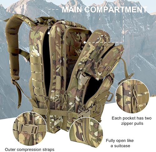 Vista 44 de Mochila táctica militar para campamento de 3 días, equipo de asalto para transportar carga, ligero y modular, Negro