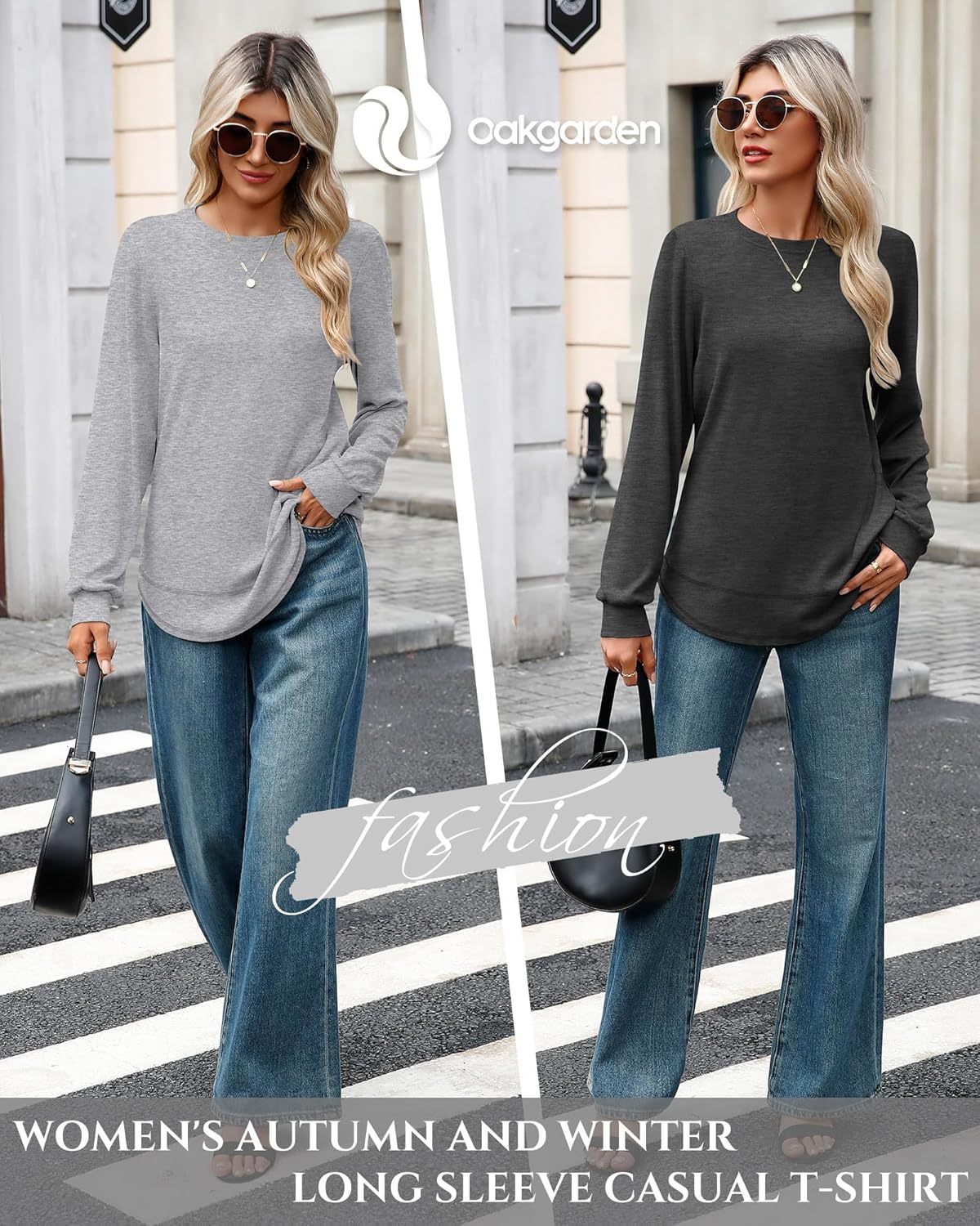 4 Pack Women's Long Sleeve Sweatshirts, Crew Neck Cotton Tees Curved Hem Tunic Pullover Shirts Knit Loose Tops - Image 6
