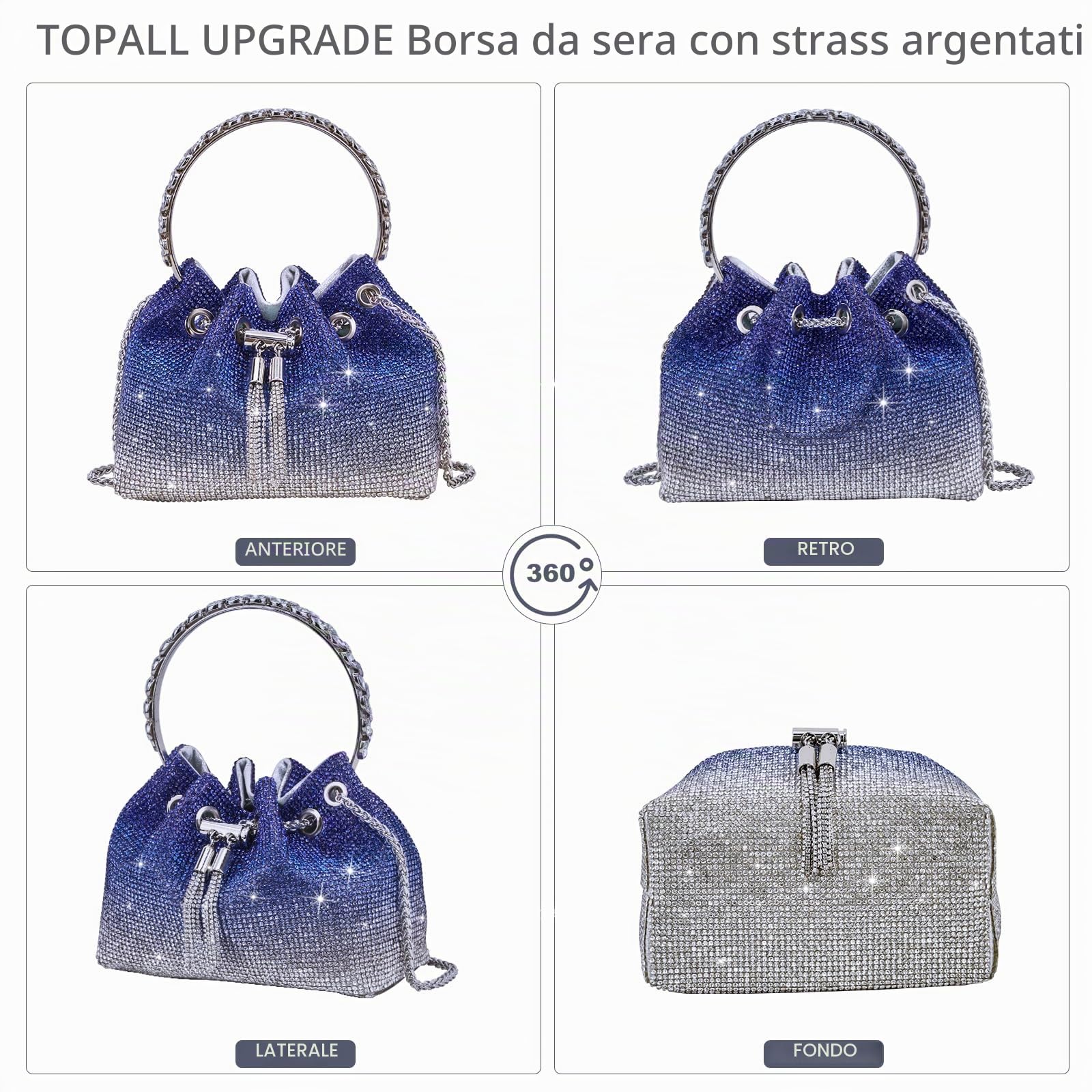 TOPALL Pochette Donna Elegante,Brillantini Strass Glitter Pochette e Clutch Donna,Borsa Donna da Sera Piccola Borsette Brillantinata con. Glitter/Matrimonio/Festa/Bar/Modo