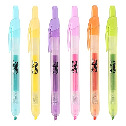 Mr. Pen- Retractable Highlighters, 6 Pack, Pastel Colors, Chisel Tip,