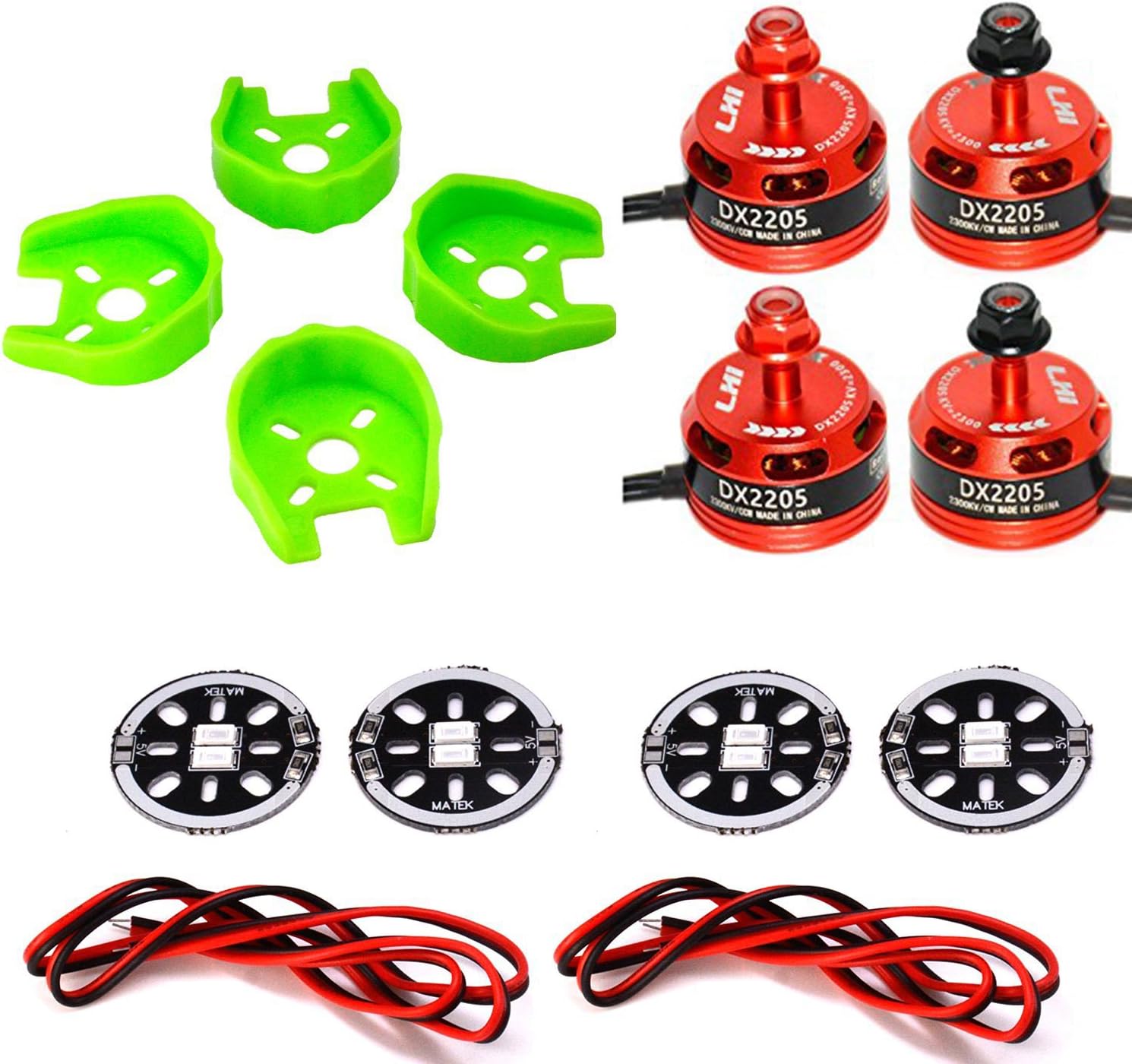 LHI DX2205 2300KV RC Brushless Motor + 4 Pcs Motors Protected Base +4 Pcs LED Circle Board for FPV Racing Drones (2CW + 2CCW)