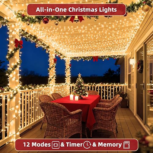 Miniatura 3 de 1500 luces LED de Navidad para exteriores, cadena de luces extra larga de 470 pies, 12 modos, luz de árbol de Navidad con temporizador, impermeable