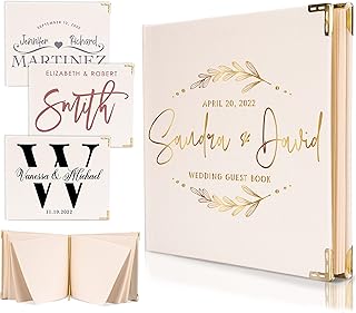 Personalized Wedding Guest Book w/Bride Groom Names Text Date - 7"x9" 9 Design 11 Font Color - Custom Fabric Covered Guestbook Registry Sign-in Gift - Customized Large Wedding Signing Books Gifts C1