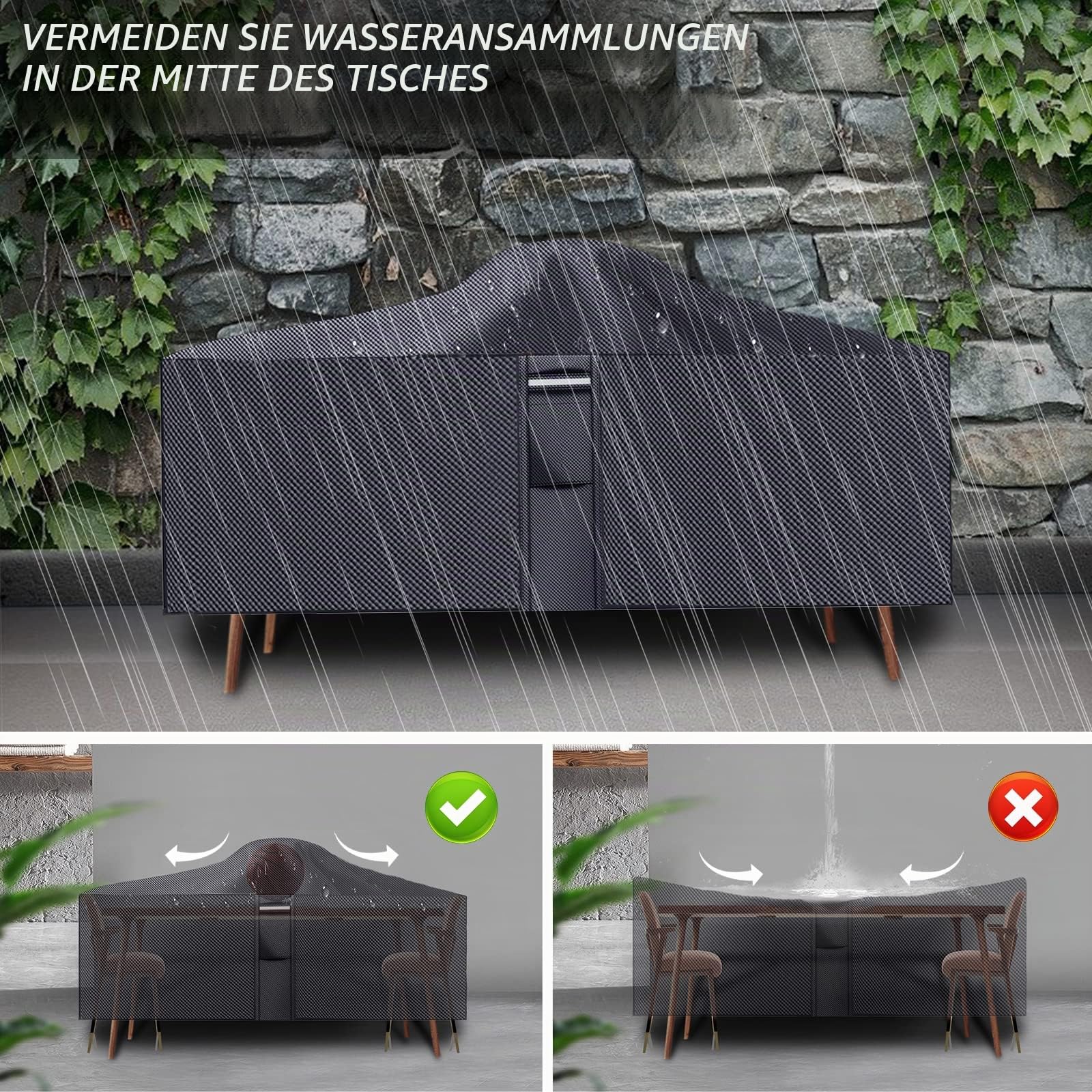 RICHIE Terrassentischabdeckung, wasserdicht, 200 x 160 x 70 cm, Rattan-Möbelabdeckungen, 600D Oxford PVC-Beschichtung, Outdoor-Möbel-Set, Abdeckung für Gartentisch und Stühle