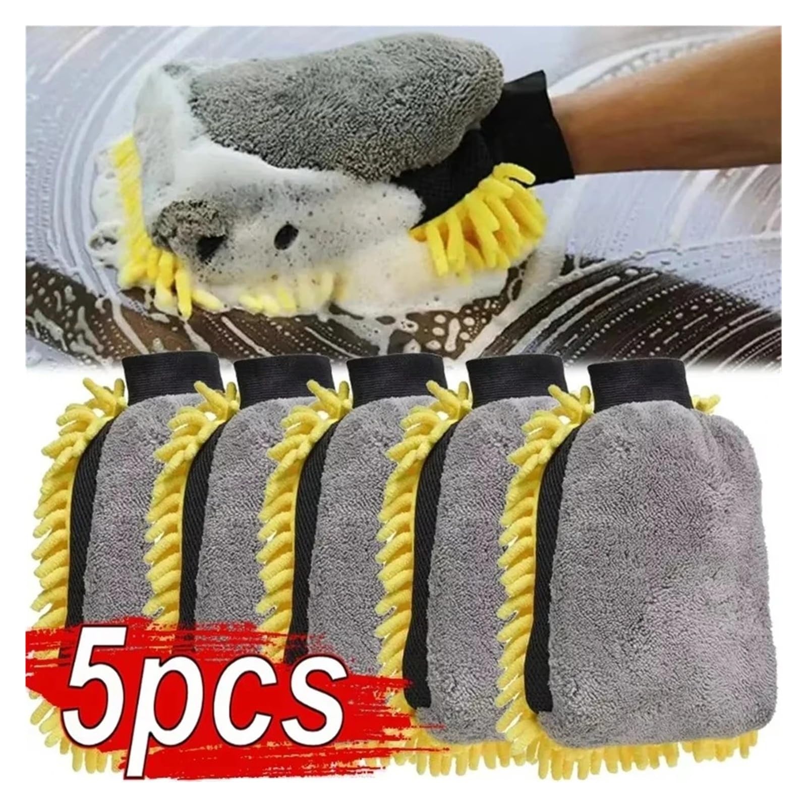 1/5 Guantes de Lavado de Coche, Impermeables, de Microfibra y Chenilla, for Limpieza de Coche, Cepillo de Detalles, Guante de Doble Cara for el Cuidado del Coche.(Blue,5pcs)
