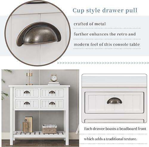 Miniatura 14 de Merax Mesa consola clásica de madera para entrada, pasillo, aparador con cajones de almacenamiento y estante inferior (azul marino) azul marino