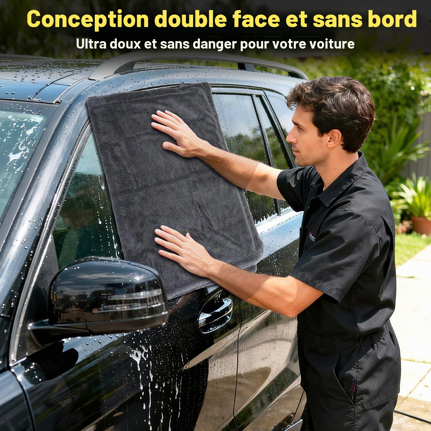 90x60cm Chiffon Microfibre Séchage Voiture, 1600GSM Serviette Microfibre pour Auto, XXL Sechage Voitures, Ultra Absorbant, doux et Sans Peluches, Non Pelucheux – pour Voiture Moto Bateau Camion, Gris