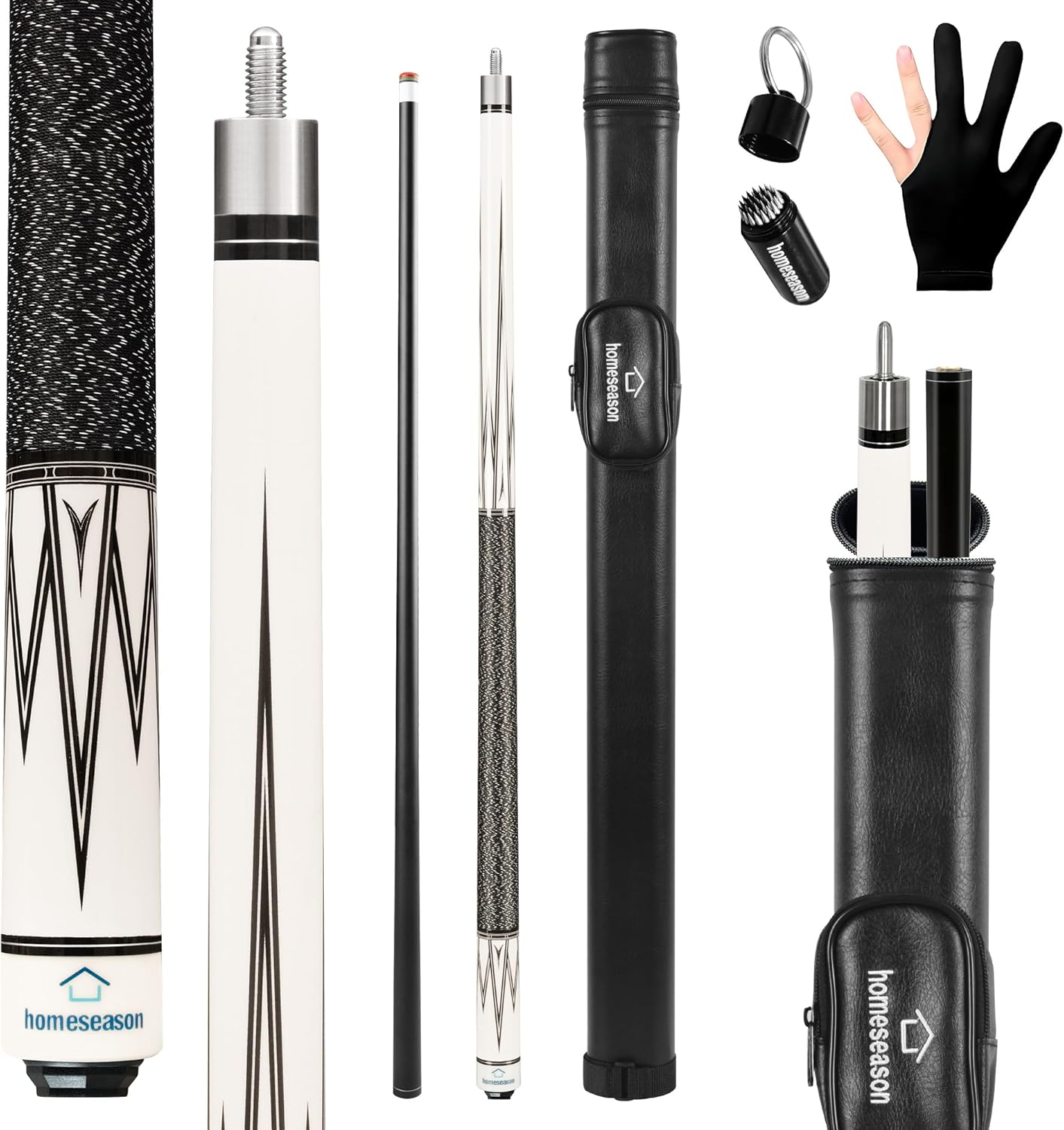 HomeSeason Pool Cue Stick 58" Billiard Cue Sticks Nylon Thread Grip Professional Low Deflection Pool Sticks 20oz with bag