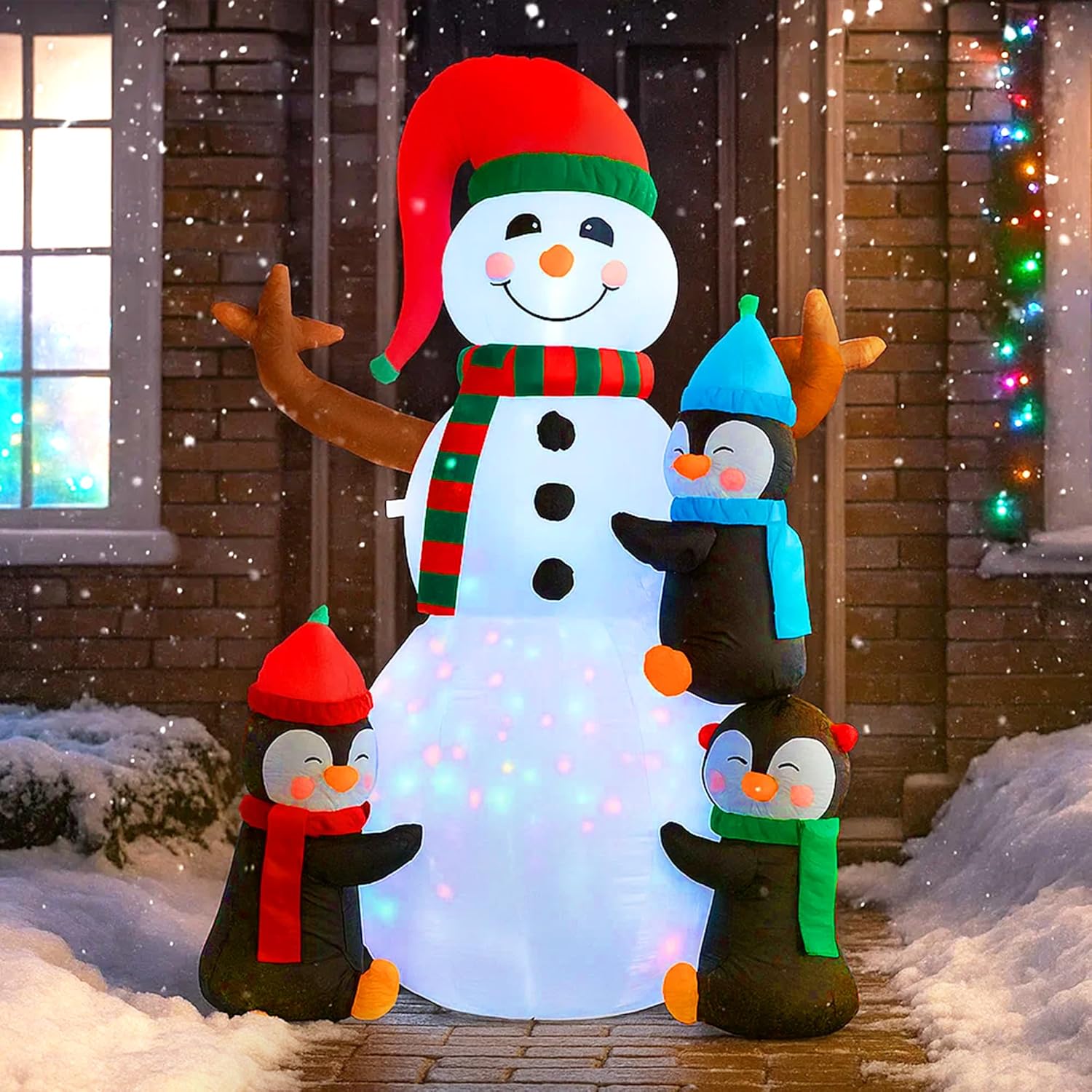 vivohome 6ft christmas inflatable outdoor decoration, snowman with penguin, navidad blow up yard decor with built-in led light for lawn, garden, party 6ft snowman with penguin