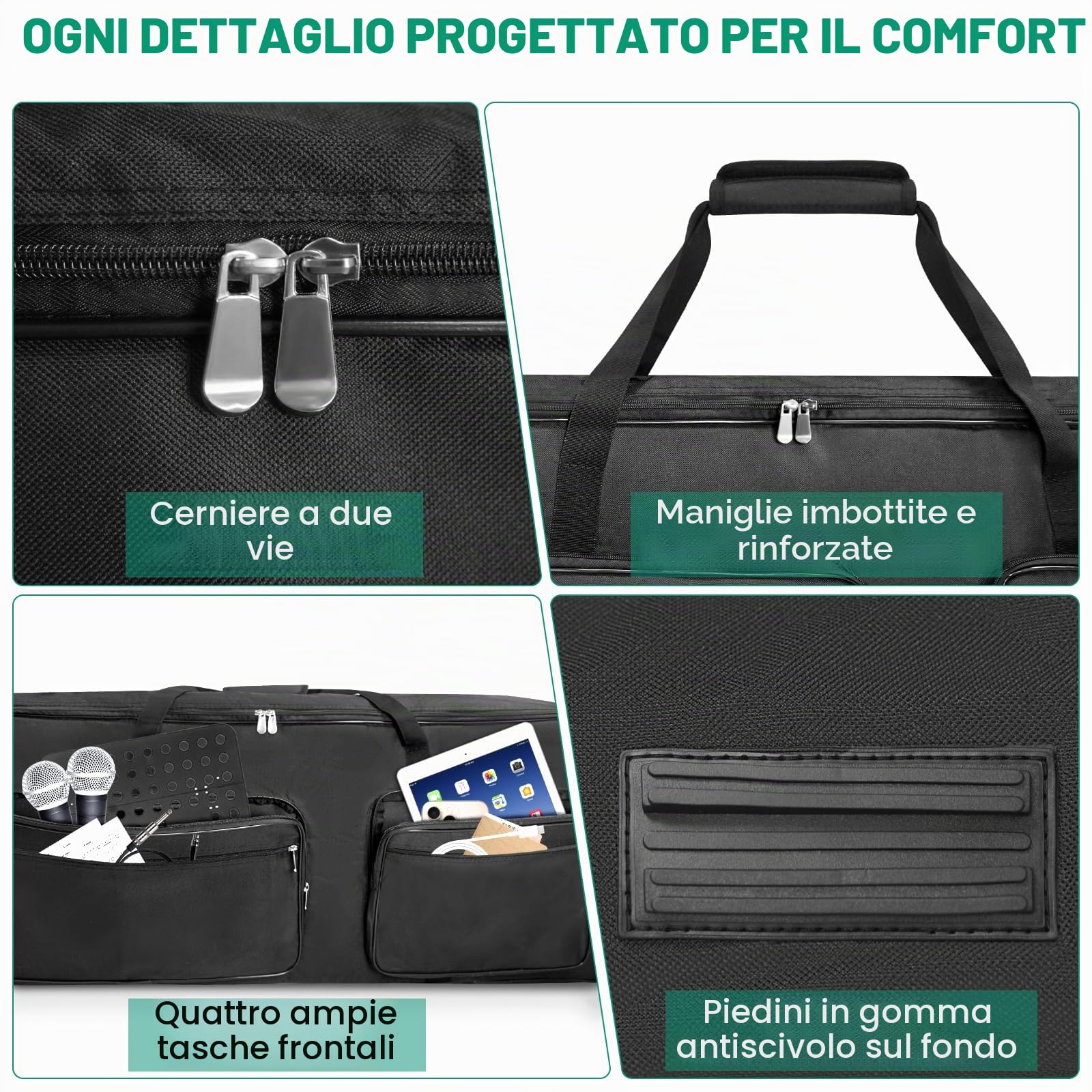 SUNDOY Custodia per tastiera – Gig Bag in robusto tessuto Oxford 600D, imbottitura in schiuma da 8 mm, perfetta per il trasporto di tastiere, accessori musicali e altro ancora (73/76 tasti)