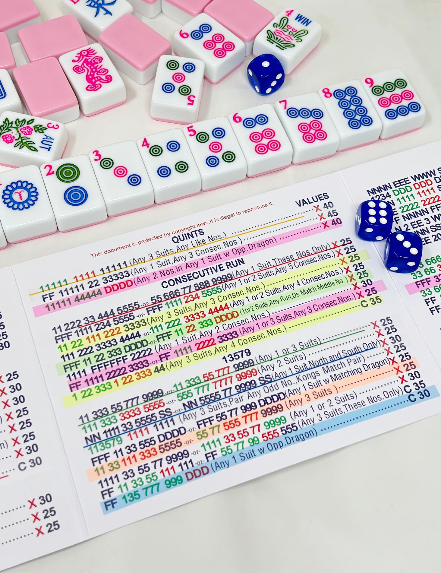 Lot de 6 cartes de mahjong américaines 2026 : lot de 4 guides de règles de référence et 2 paquets de bandes surligneurs, accessoires d'impression larges compatibles avec les cartes de