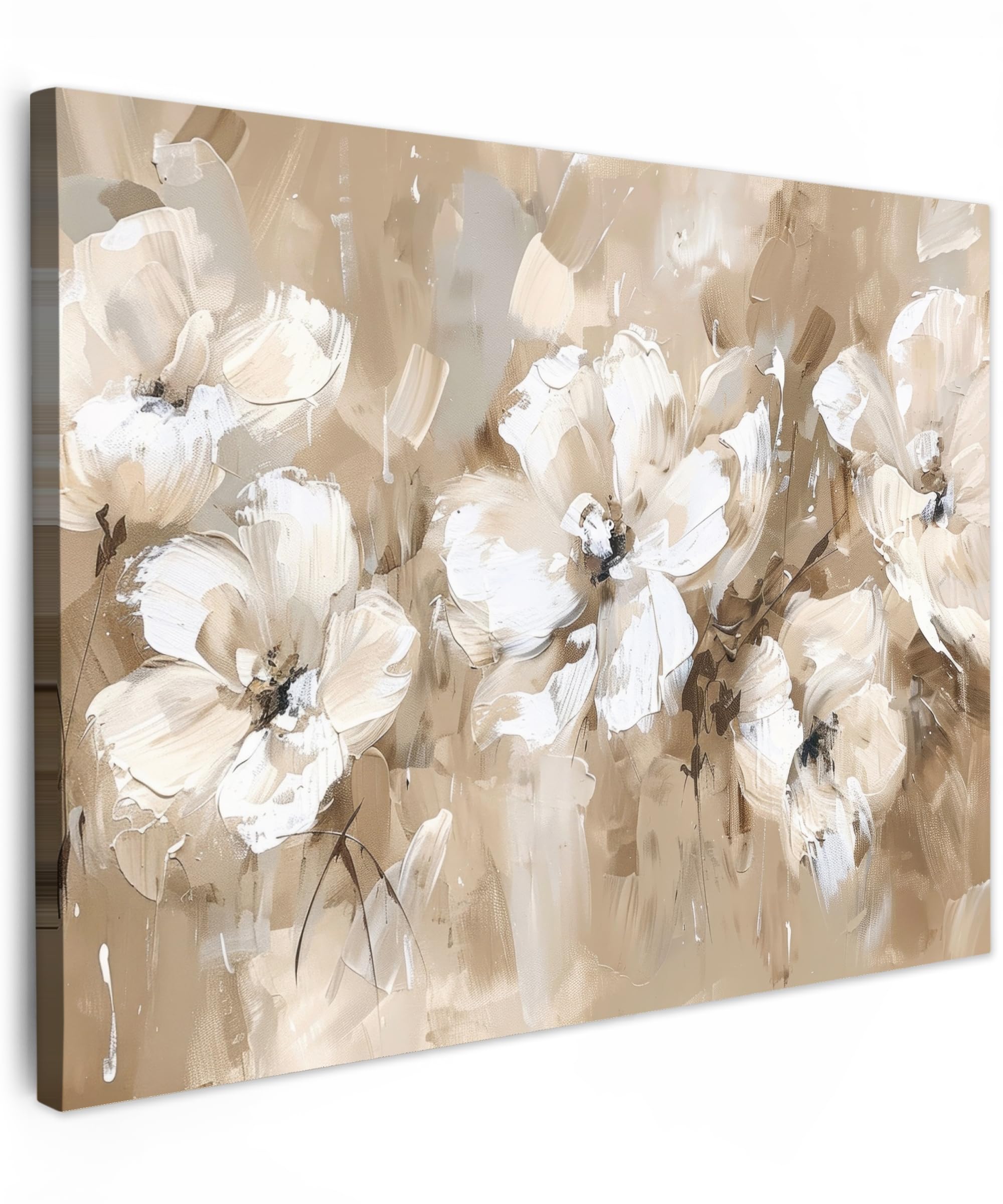 MuchoWow© Canvas Wall Art 31"x24" / 80x60 cm Decor Hanging Pictures for Living Room Canvus Artwork Deco Walls Flowers - Watercolor - Beige - Art