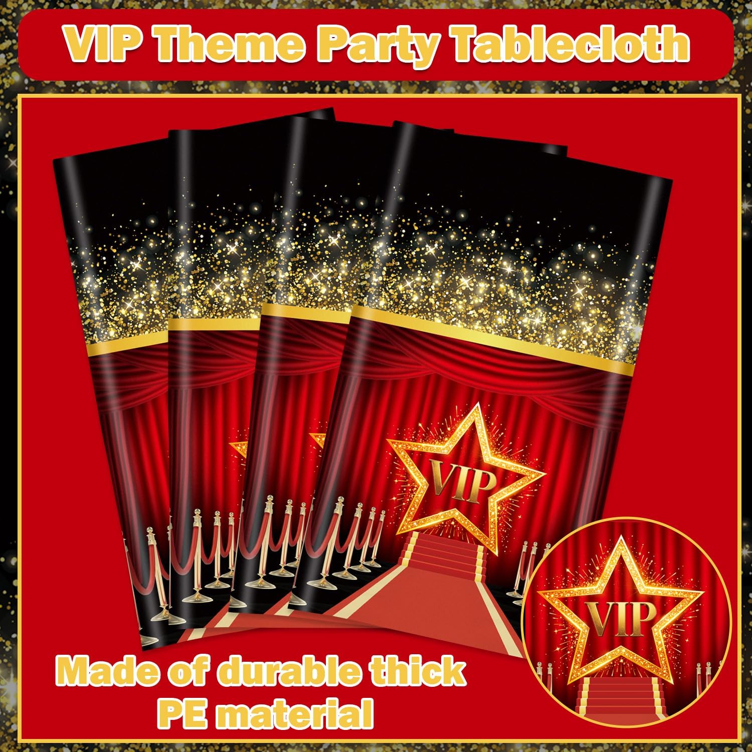 4 Pack VIP Party Tablecloth - Red Carpet Party Decorations, VIP Tablecover Table Cloth, for Film Show VIP Pass Movie Night Supplies(51 x 86 Inches)