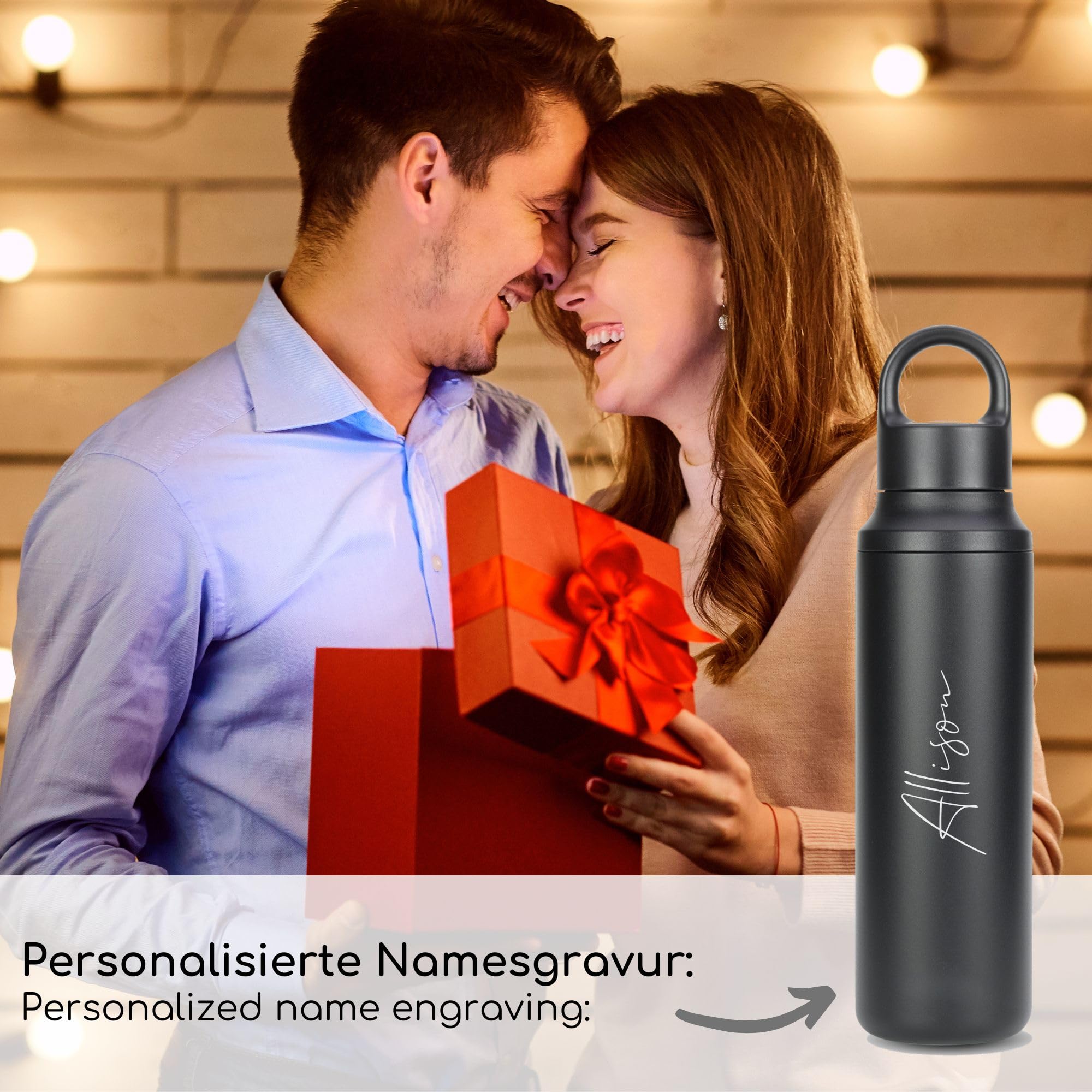 Milu Edelstahl Trinkflasche 600ml, 750ml – Thermosflasche, Isolierte Wasserflasche, Auslaufsichere Isolierflasche doppelwandig, Thermoskanne – inkl. Reinigungsbürste (Gravur, 750ml)