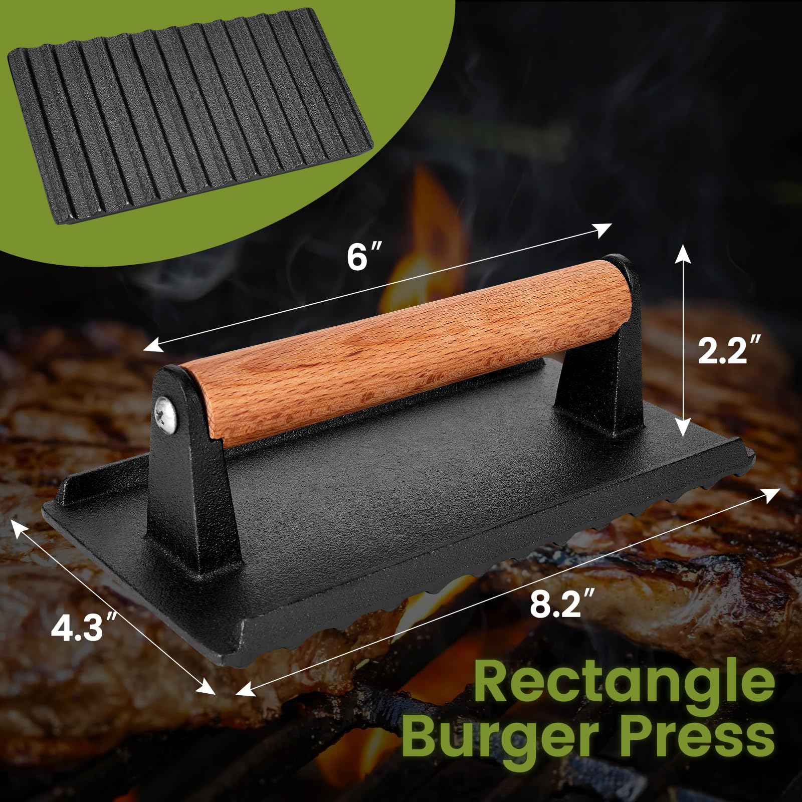 Whaleme Smash Burger Presse Aus Gusseisen – Perfekt Für Blackstone-Grillplatten, Mit Holzgriff, Für Burger, Steak & Panini