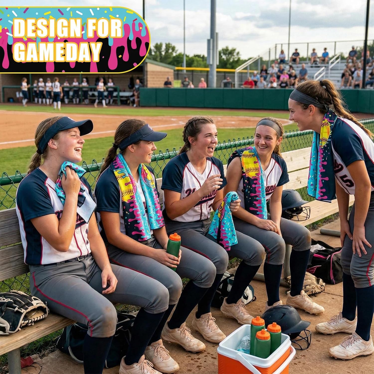 Tegeme 12 Counts Black Softball Ice Cream Cooling Towels 40"x12" Sports Breathable Chilly Ice Fast Drying Towel Cool Training Sweat Rag for Coach Sport Party Favors Team Gift