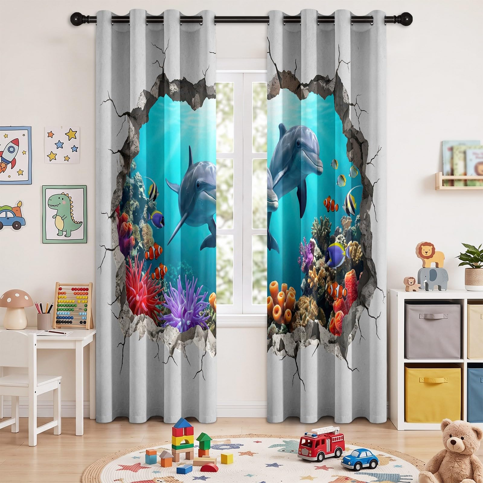 Set di 2 tende oscuranti in stile costiero, altezza 260 x larghezza 140 cm