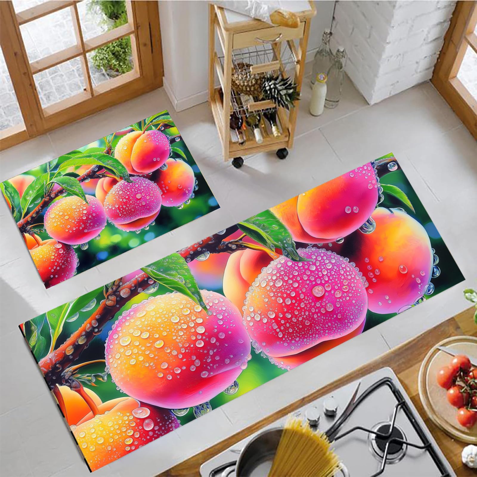 Tapis anti-fatigue de bureau et cuisine antidérapant style peinture à l'huile lot de 2