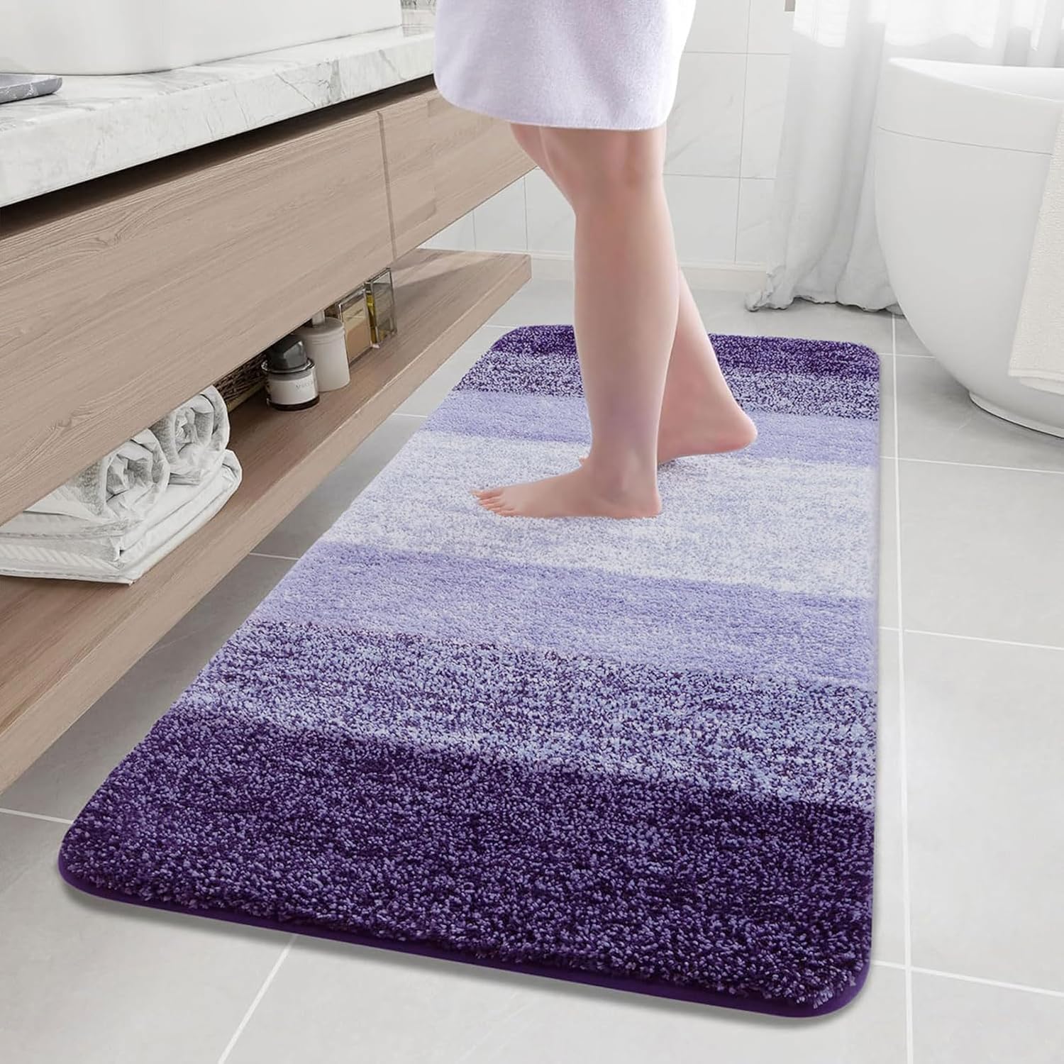 Arotive Microfiber Bathroom Rugs, Shaggy Soft and Absorbent Bath Rug, Non-Slip, Thick Plush Machine Washable Dry Bath Mats for Bathroom, Tub and Shower, 59x24, Dark Purple 59" x 24" Dark Purple