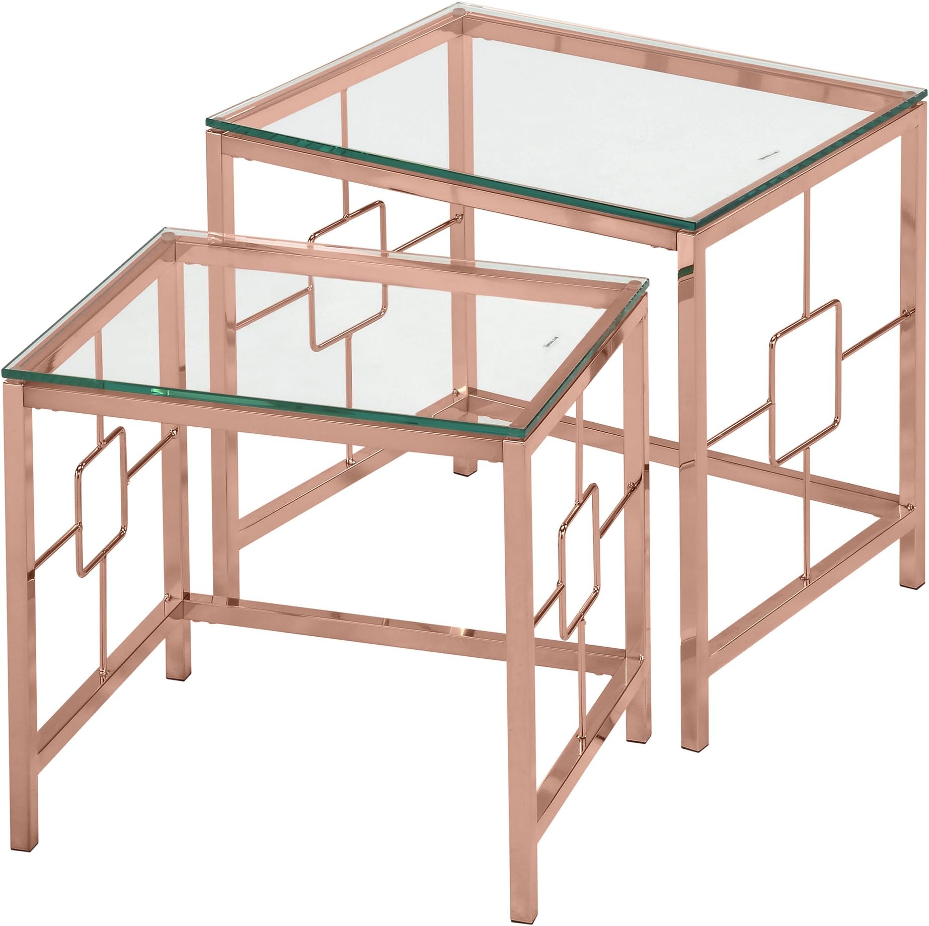 !nspire 2 Piece Nesting Chrome/Glass Table Set, Rose Gold