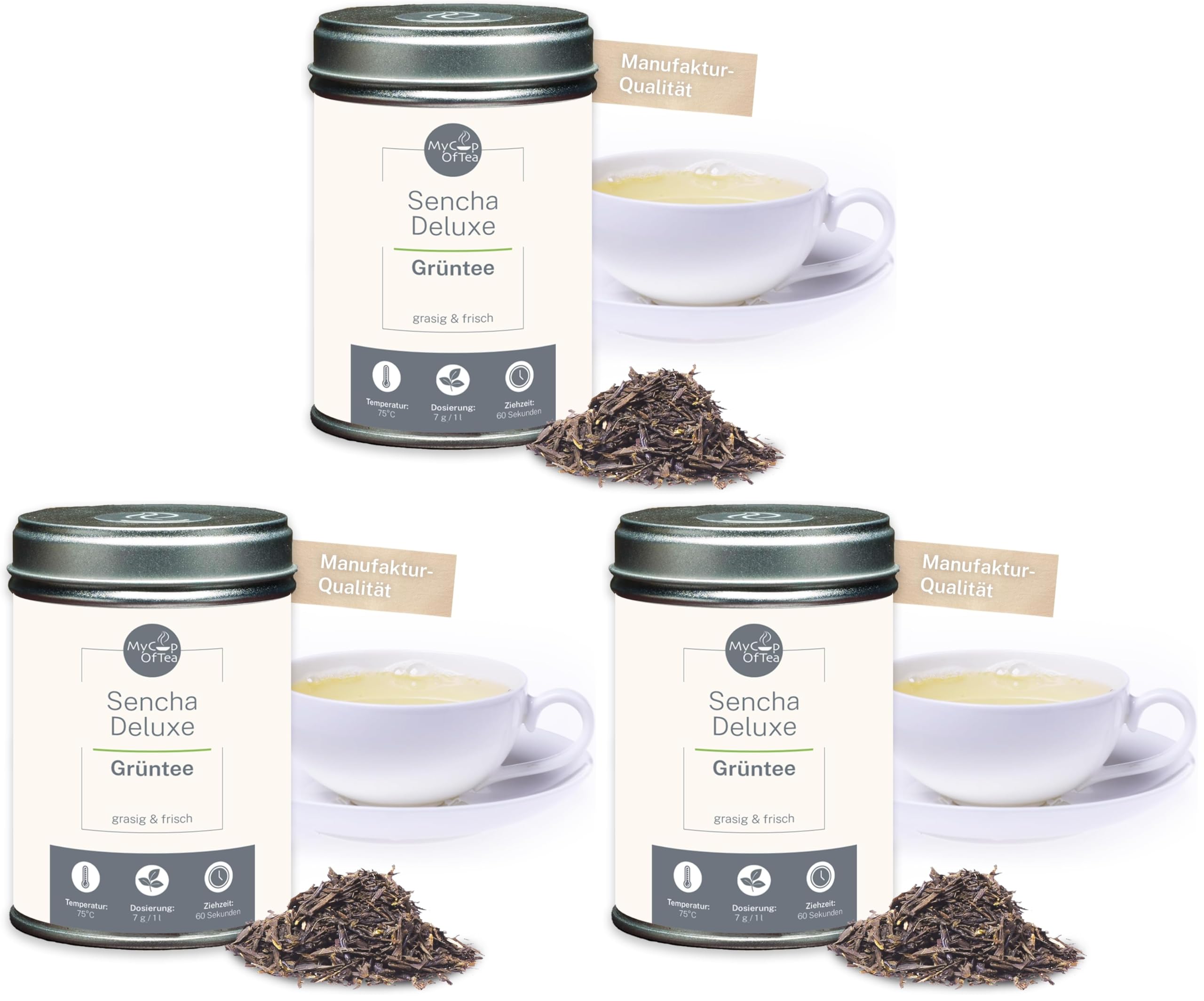 MyCupOfTea Sencha Deluxe Bio Grüner Tee lose, 3 x 50 g