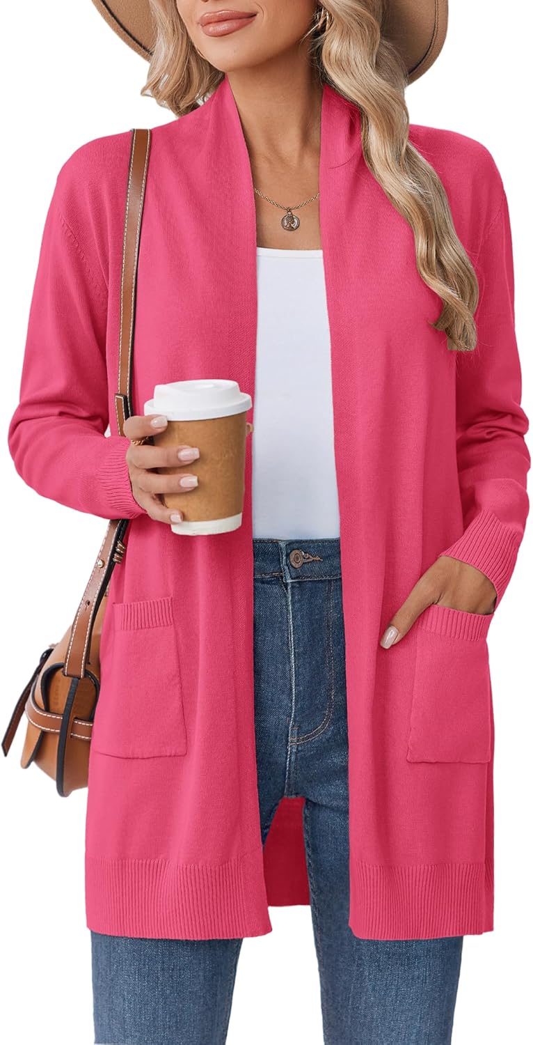 Zeagoo Women Long Cardigan Sweaters Lightweight Open Front Duster Knit Fashion Sweater Coats Trendy Cardigans with Pocket