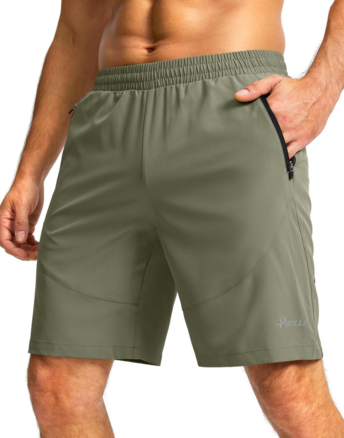 Pudolla Men's Workout Shorts 9" Lightweight Athletic Gym Shorts for Men Running Exercise Casual with Zipper Pockets