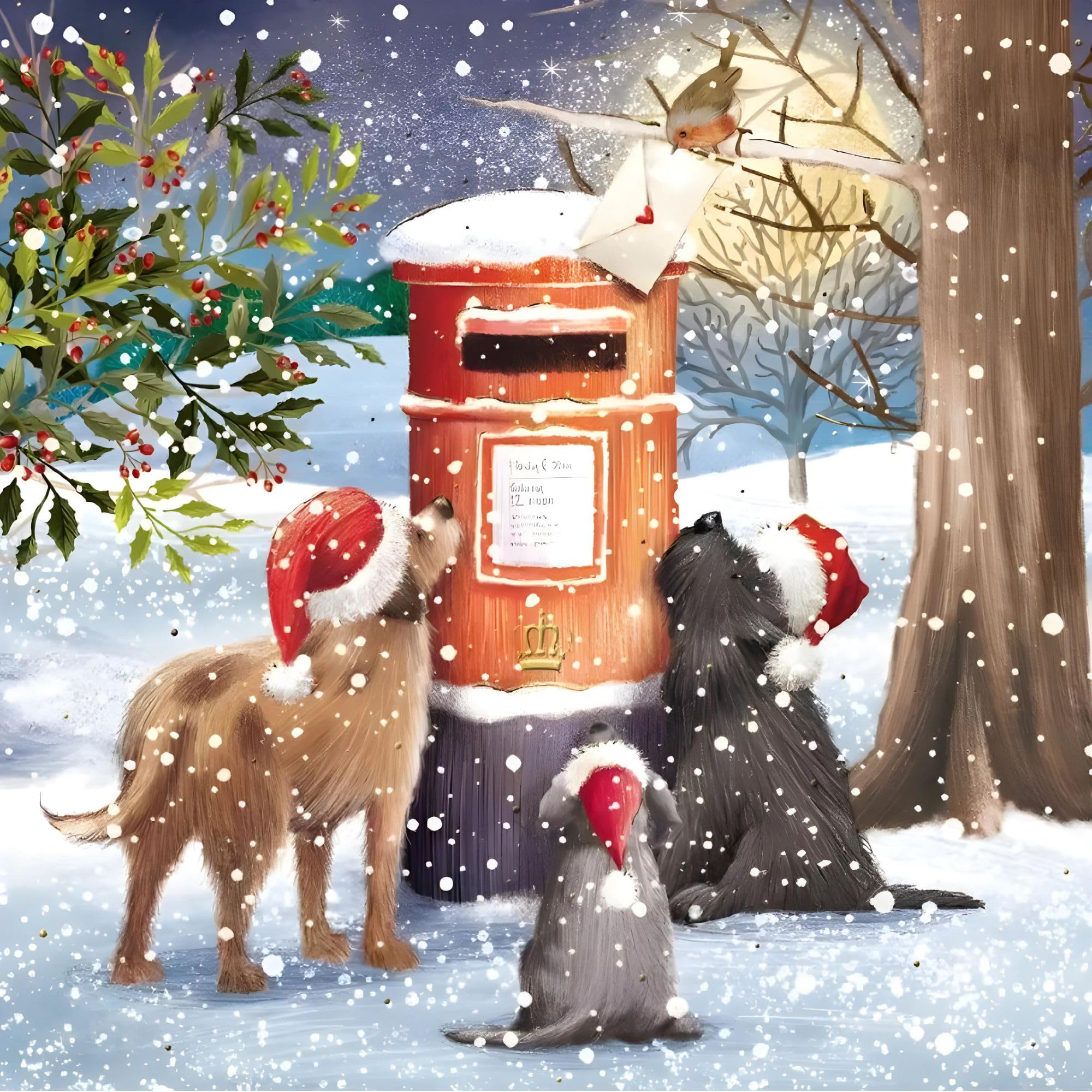 GBCC Charity Christmas Cards Pack of 10, Festive Dogs & Postbox in the Snow, Premium Greeting Cards Multipack with Envelopes
