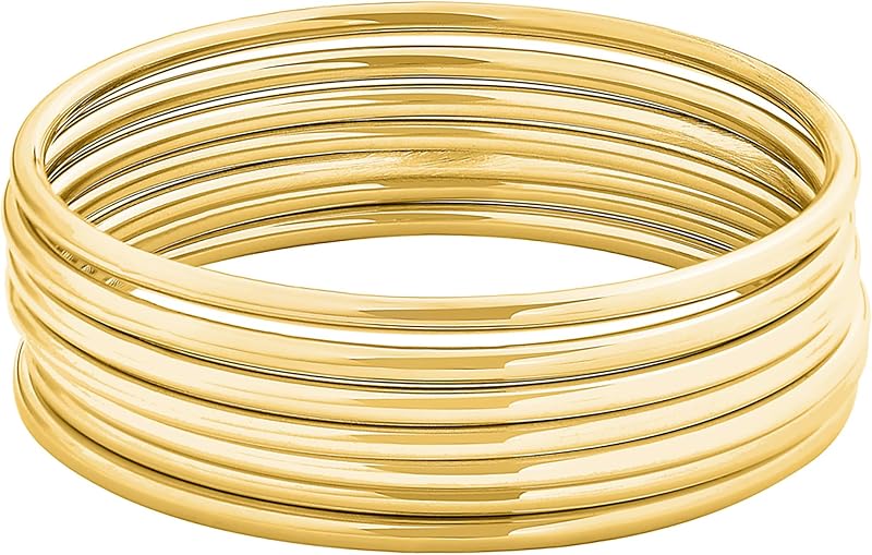 Glossy Thin Round Bangle Bracelet Set for Women, Set of 7