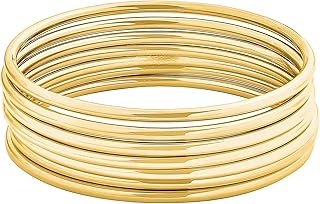 Glossy Thin Round Bangle Bracelet Set for Women, Set of 7