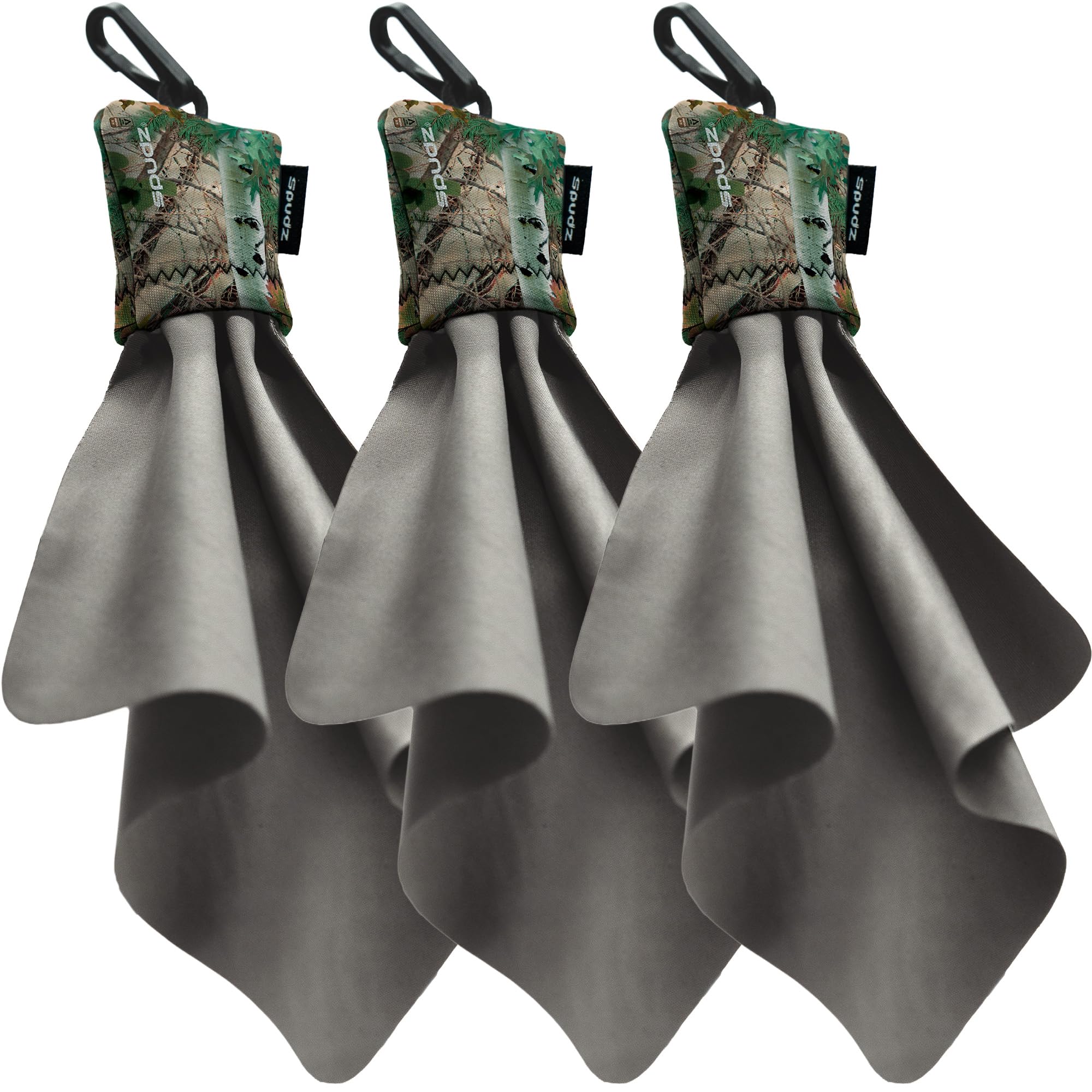 SPUDZ Ultra Microfiber Lens Cleaner with Closeable Bottom – Clip-On Pouch, Washable – for Binoculars, Scopes, Glasses, Screens | Ultra Alpine Mountain Camo, 6 x 6 Inch (3-Pack)