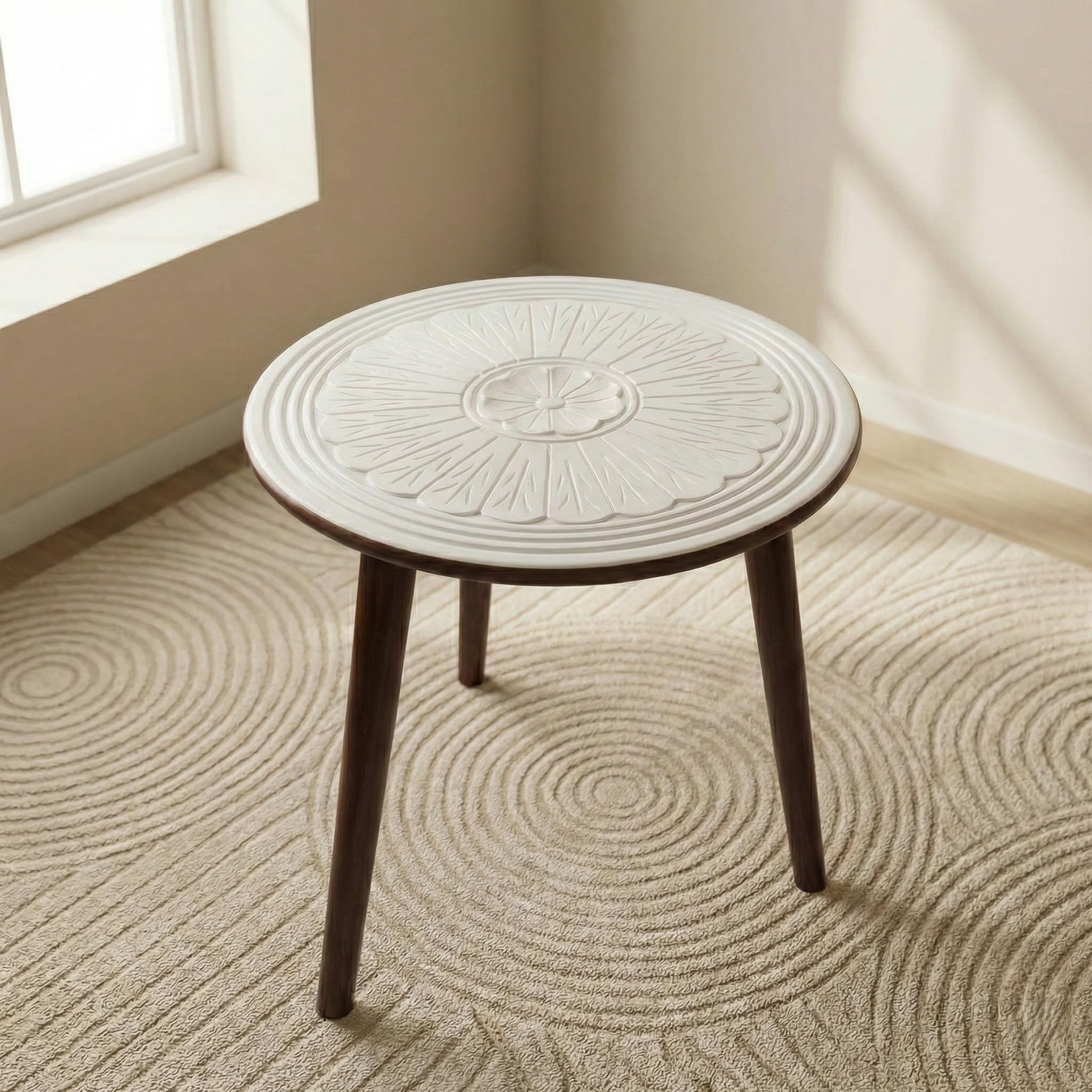 Wooden Round Coffee Table, Easy-to-Assemble Home Decor Bedside Table, Nightstand Coffee End Table for Living Room, Small Space (Brown White)-image-24
