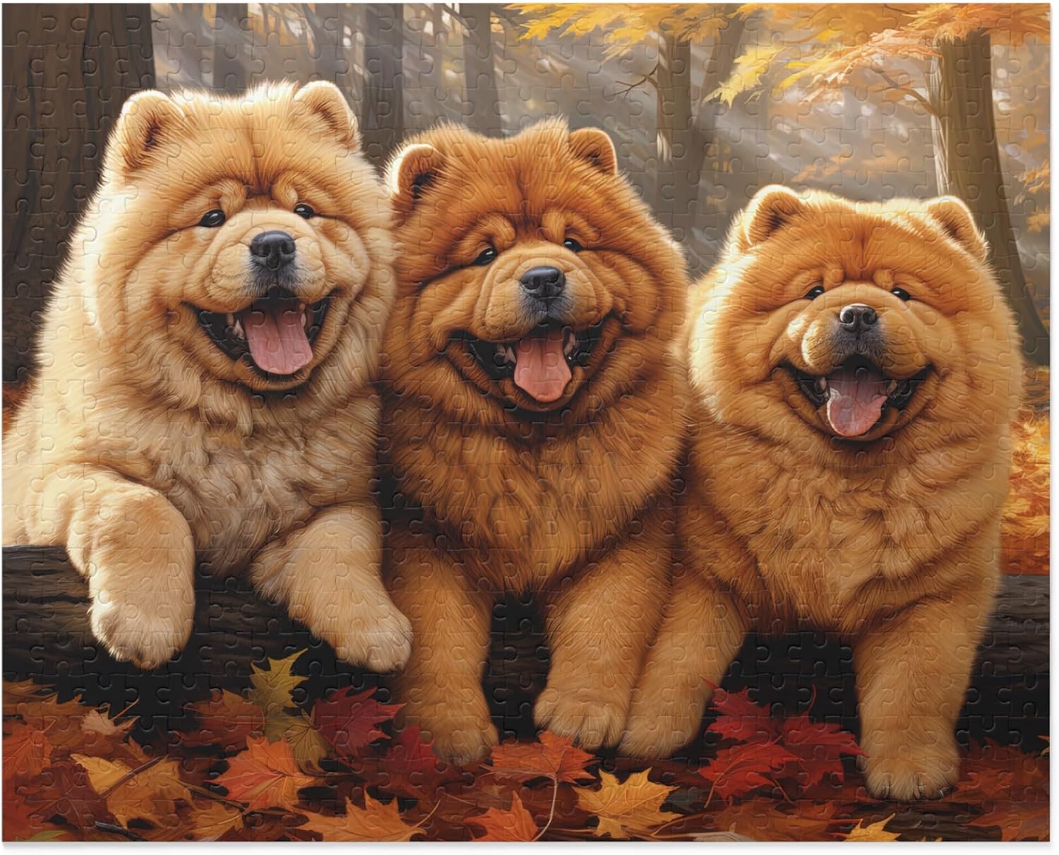 Wooden Puzzles - Dogs in Forest, Chow Chow Dogs in Autumn Park-Jigsaw Puzzle 1000 Piece for Adults and Kids Card Game Cute Animals Large Puzzle Educational Games Decompression Toys Best Gift