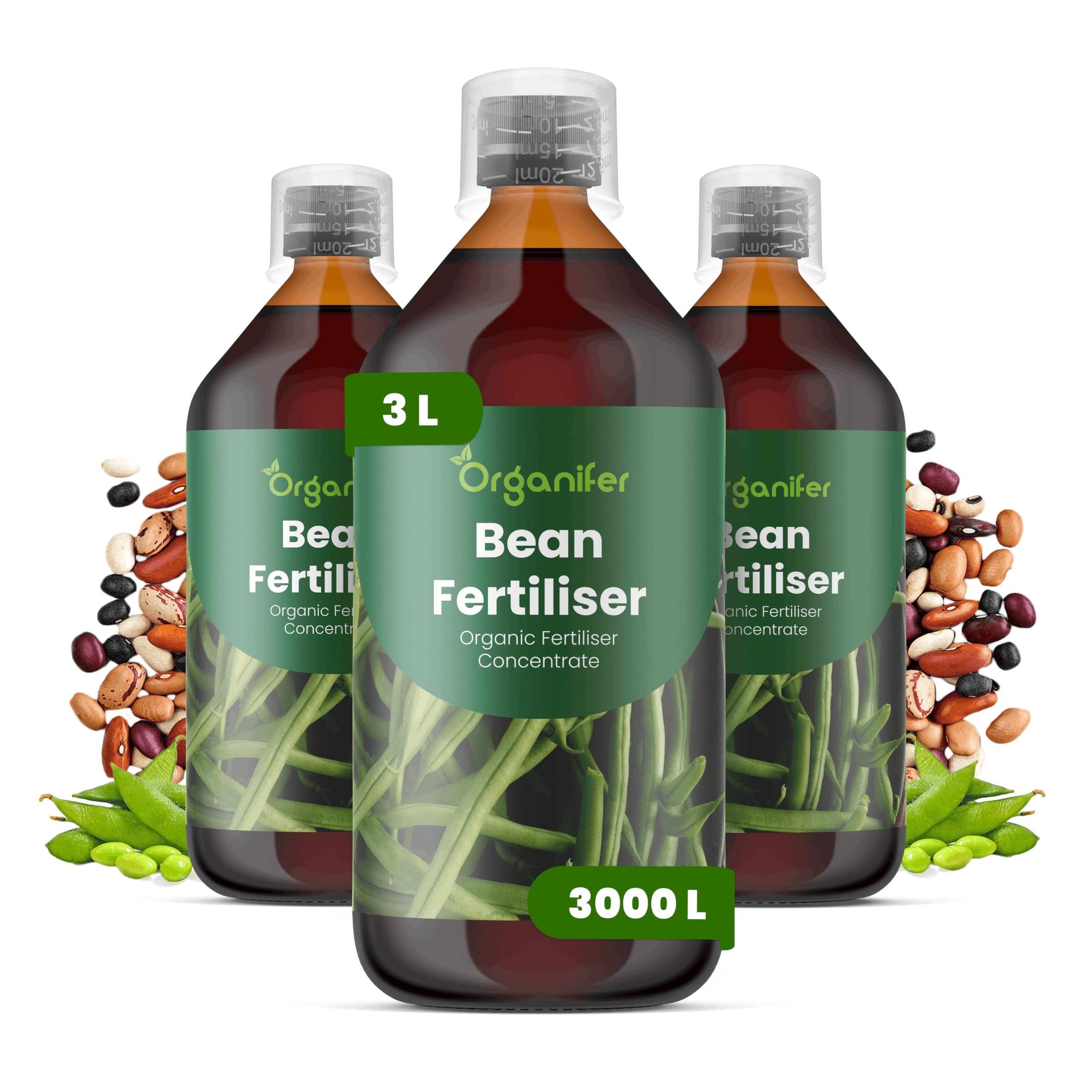 Fertilizante Líquido Para Frijoles - 3x1L - NPK 2-1-8 | Fertilizante Para Plantas Sanas Y Cosechas Abundantes - Favorece Raíces Y Floración - Organifer