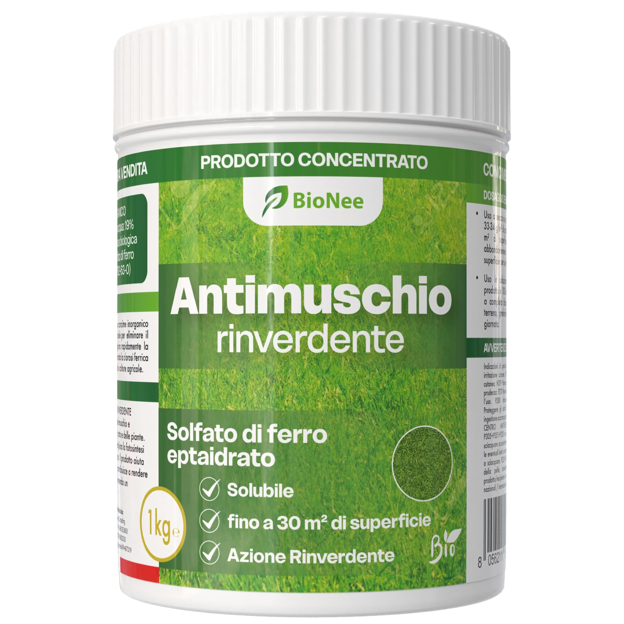Antimusgo revitalizante 1 kg – Sulfato de hierro concentrado – Acción rápida contra musgo, clorosis férrica y reverdecimiento del césped – Permitido en agricultura biológica