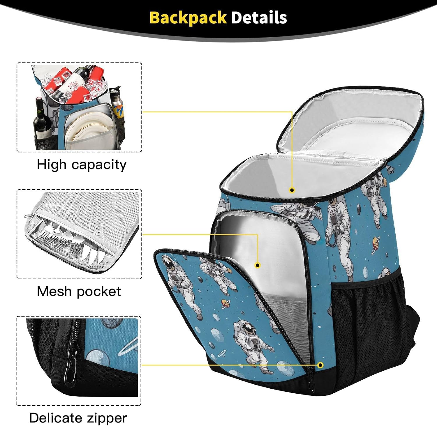 Astronaut Pattern Cooler Backpack 36 Cans Leakproof Waterproof Backpack Cooler Bag Beach Accessories Travel Camping Fishing Backpack for Women Men