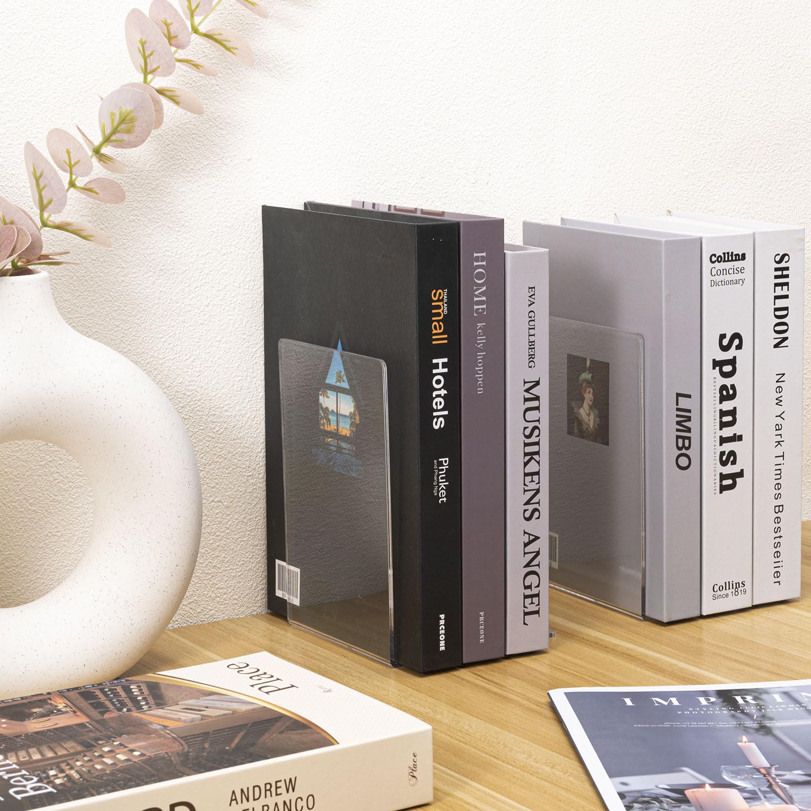 MumdoYAL 8 pezzi fermalibri per mensole trasparenti acrilico per libreria