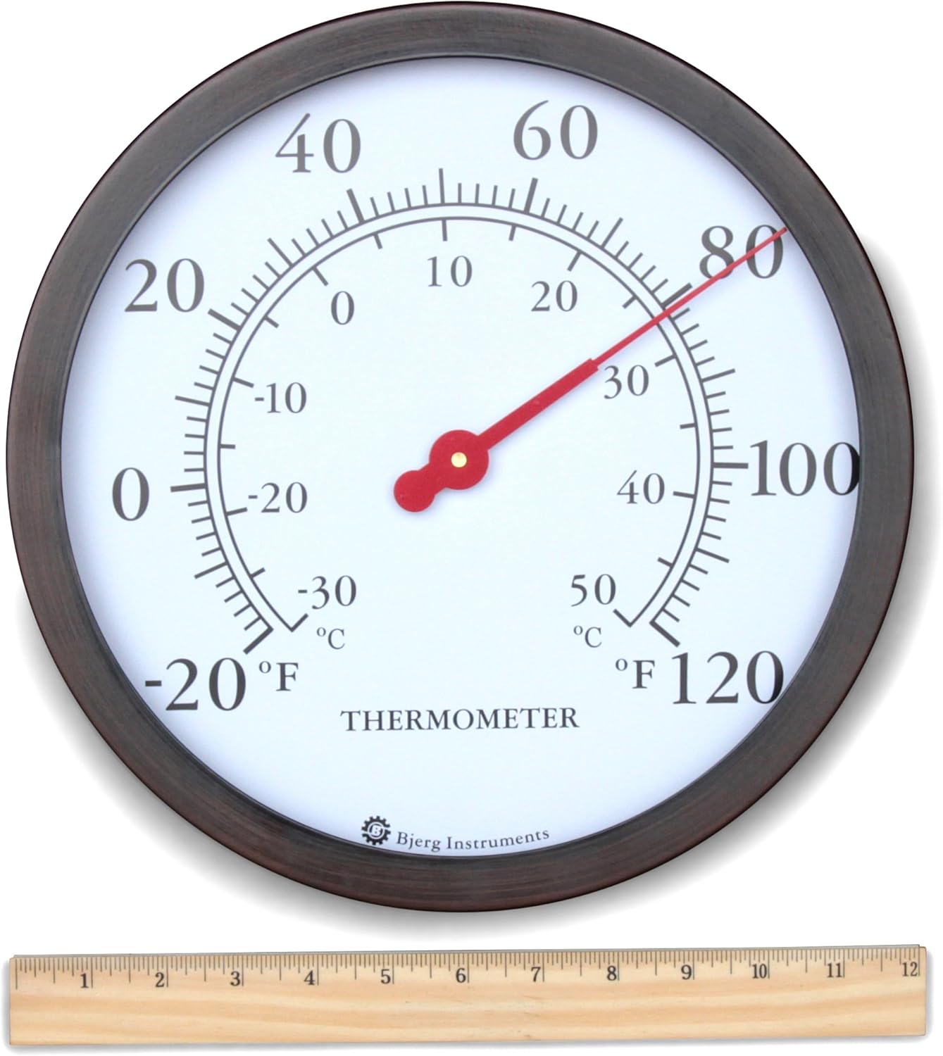 Bjerg Instruments 12" Steel Enclosure Decorative Indoor/Outdoor Patio Wall Thermometer (Bronze)