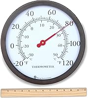 Vista 5 de Termómetro decorativo de pared, con recinto de acero de 12 pulgadas, para interior o exterior, 12 pulgadas, Bronce